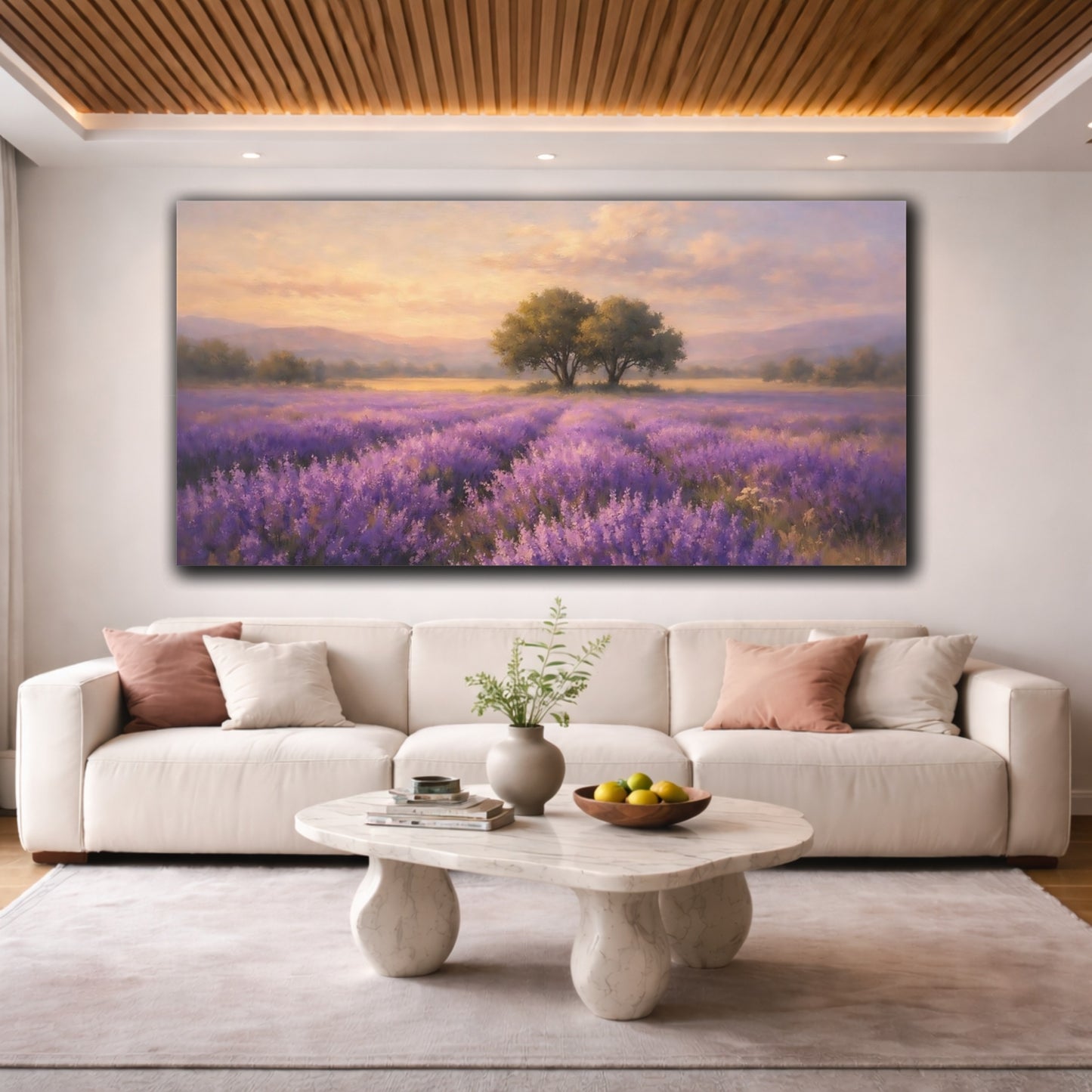 Mockup 3. Nature Lavender Field Lavender Field Purple shown as stretched canvas wall art