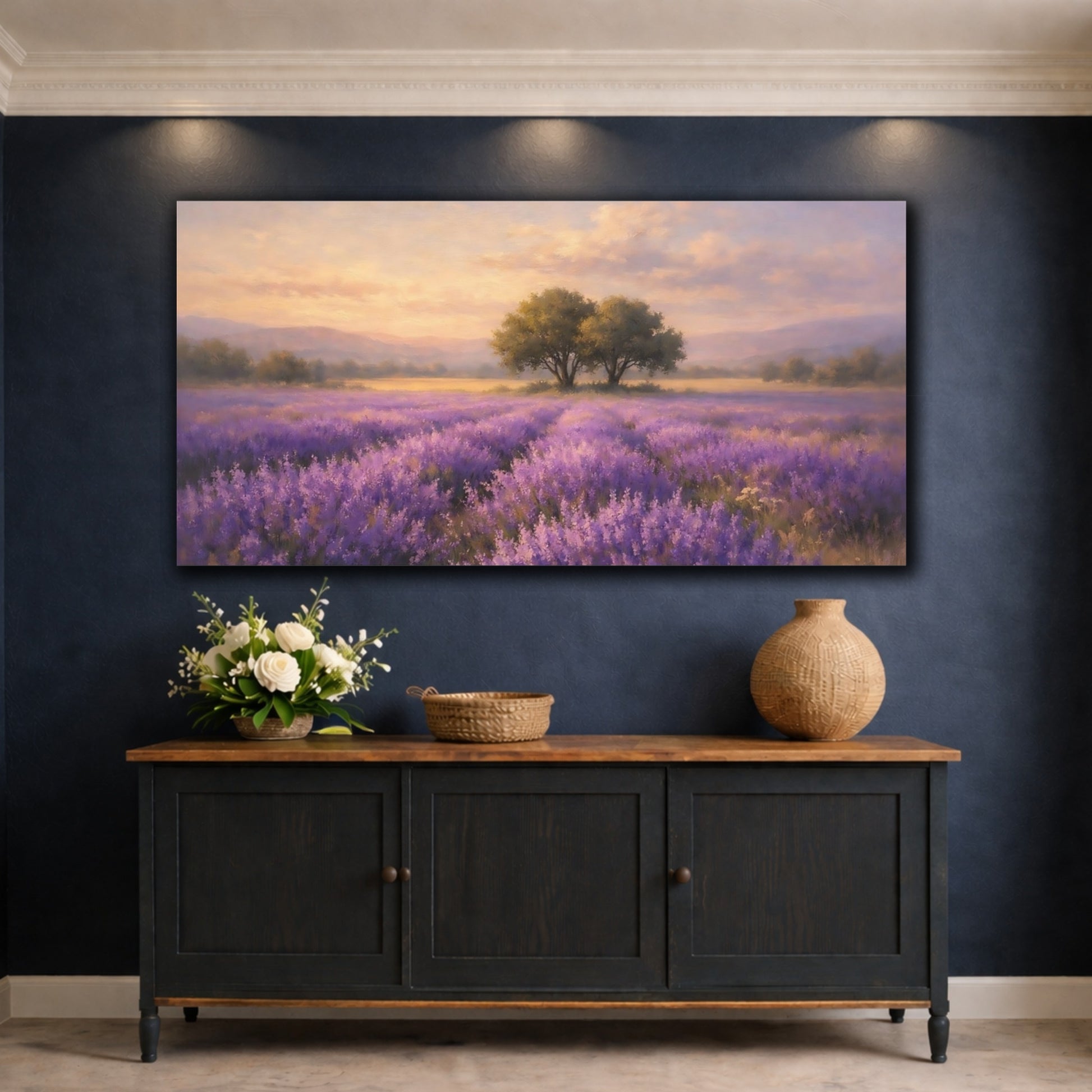 Mockup 4. Nature Lavender Field Lavender Field Purple shown as stretched canvas wall art