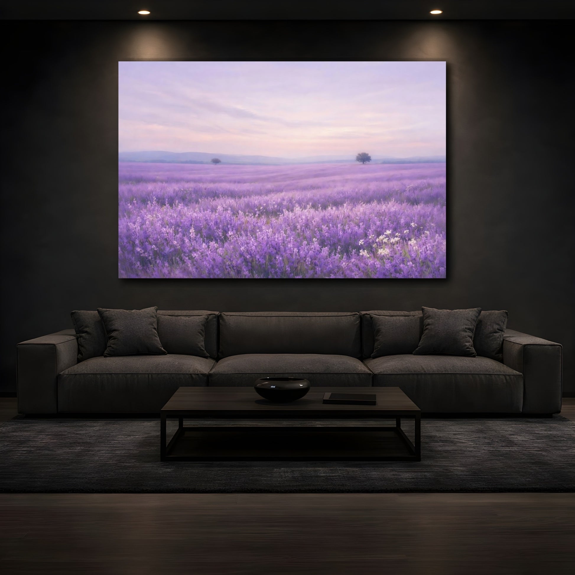 Mockup 2. Nature Lavender Field Lavender Field shown as stretched canvas wall art