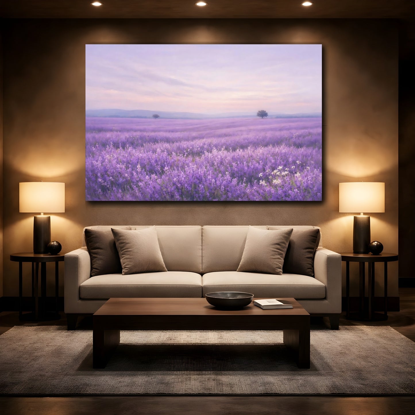 Mockup 3. Nature Lavender Field Lavender Field shown as stretched canvas wall art