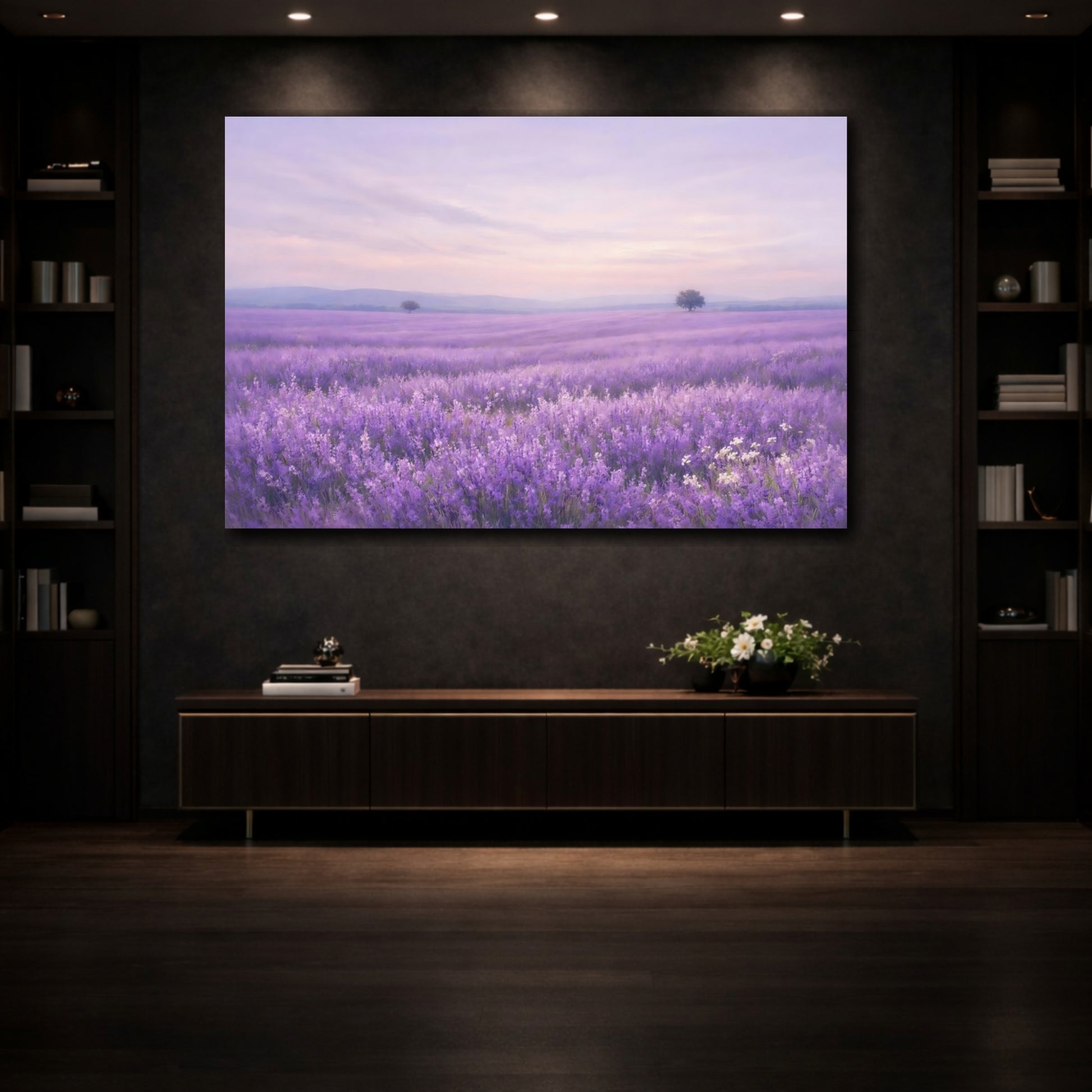 Mockup 4. Nature Lavender Field Lavender Field shown as stretched canvas wall art