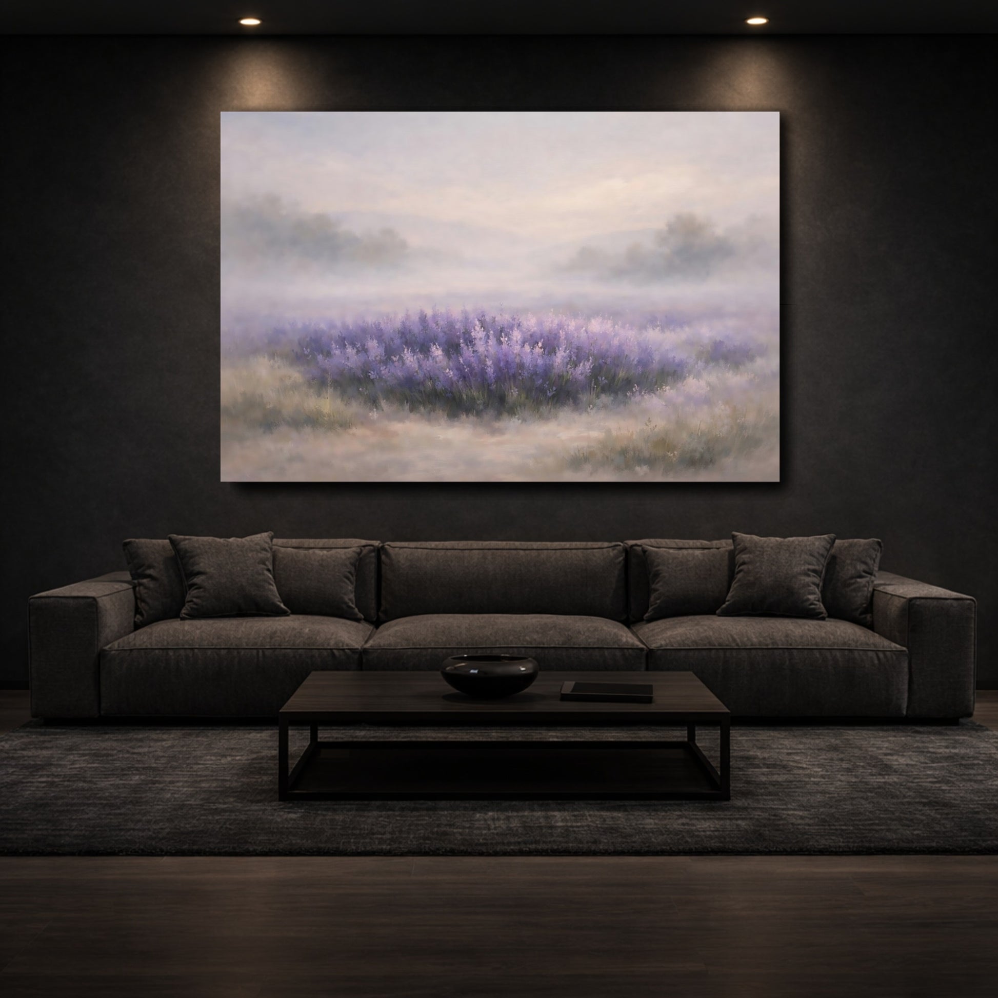 Mockup 2. Nature Lavender Field Lavender Landscape shown as stretched canvas wall art