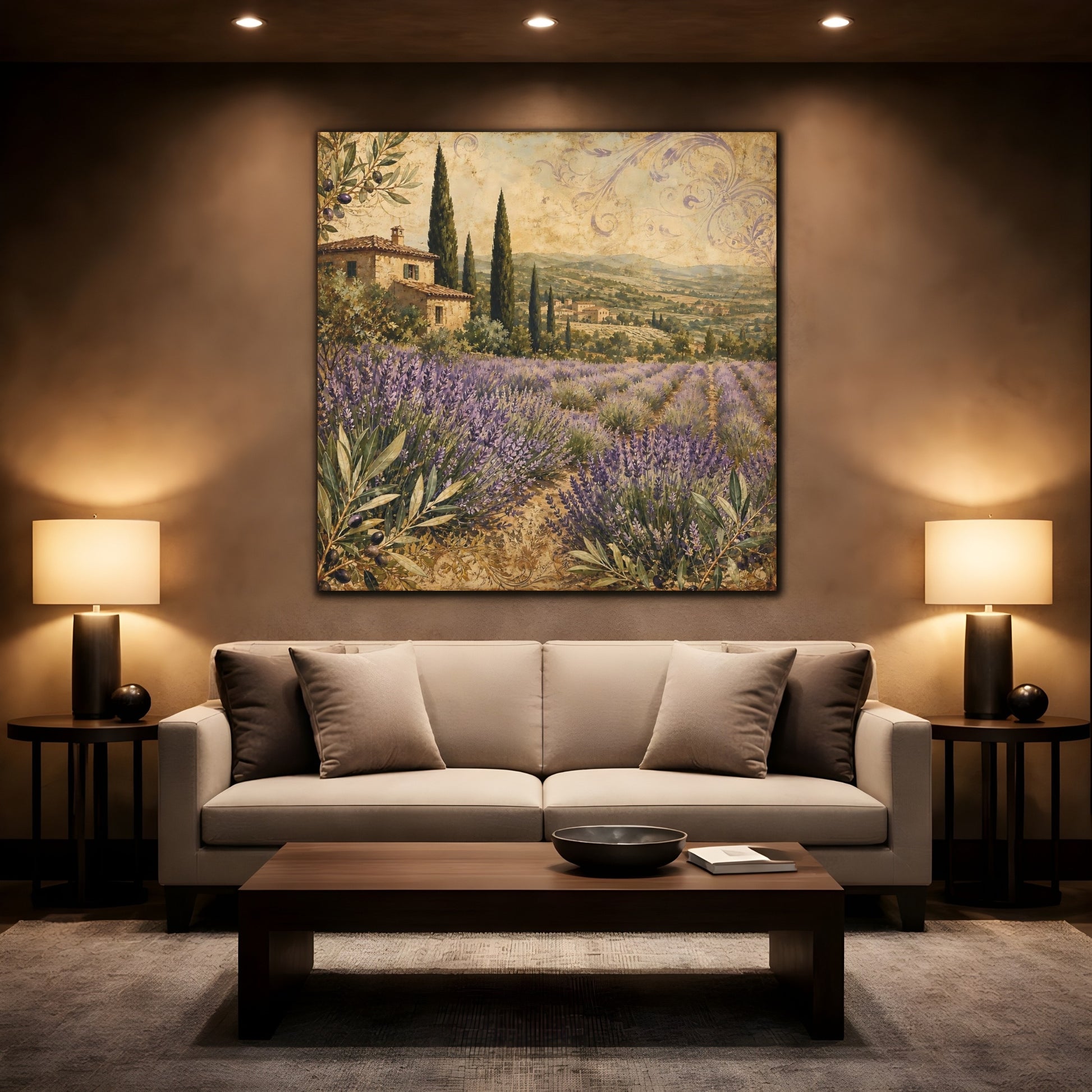 Mockup 2. Nature Lavender Field Lavender Landscape shown as stretched canvas wall art