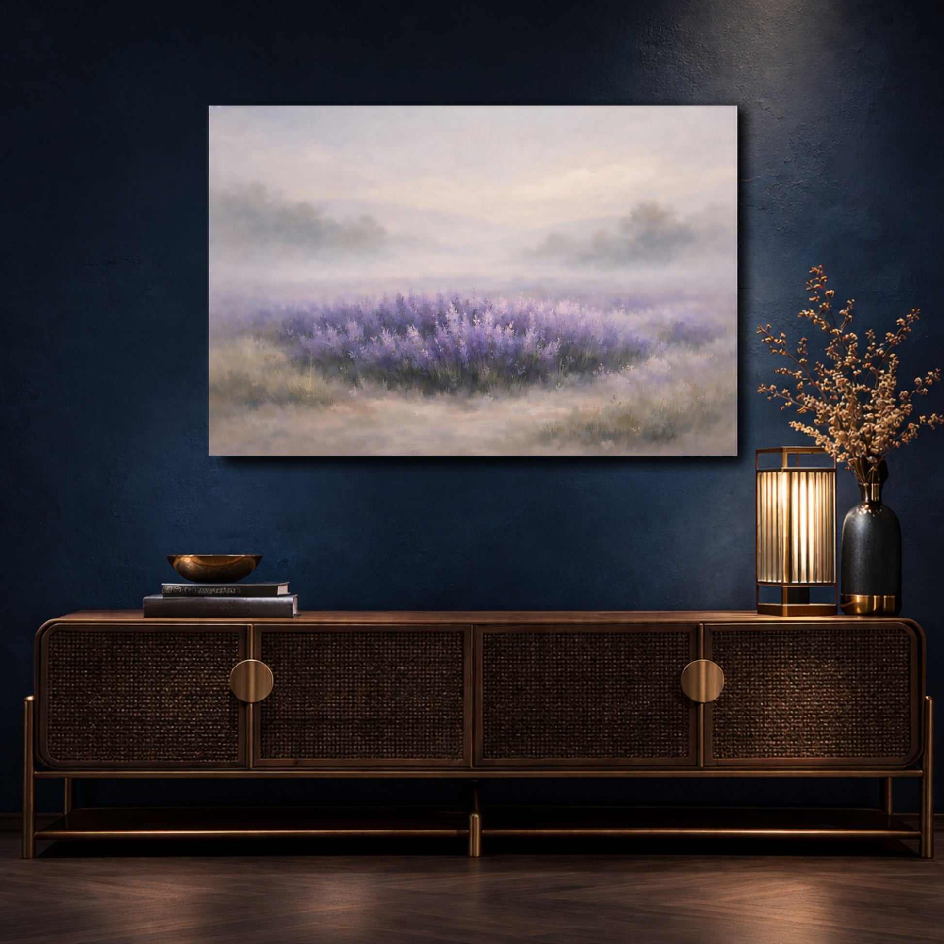 Mockup 4. Nature Lavender Field Lavender Landscape shown as stretched canvas wall art
