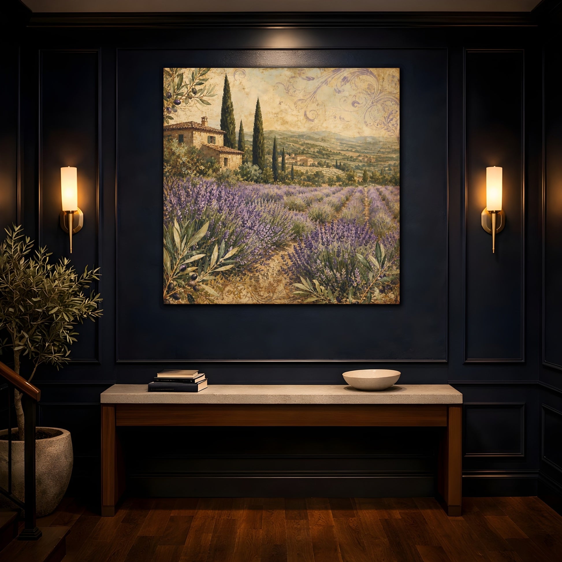 Mockup 4. Nature Lavender Field Lavender Landscape shown as stretched canvas wall art