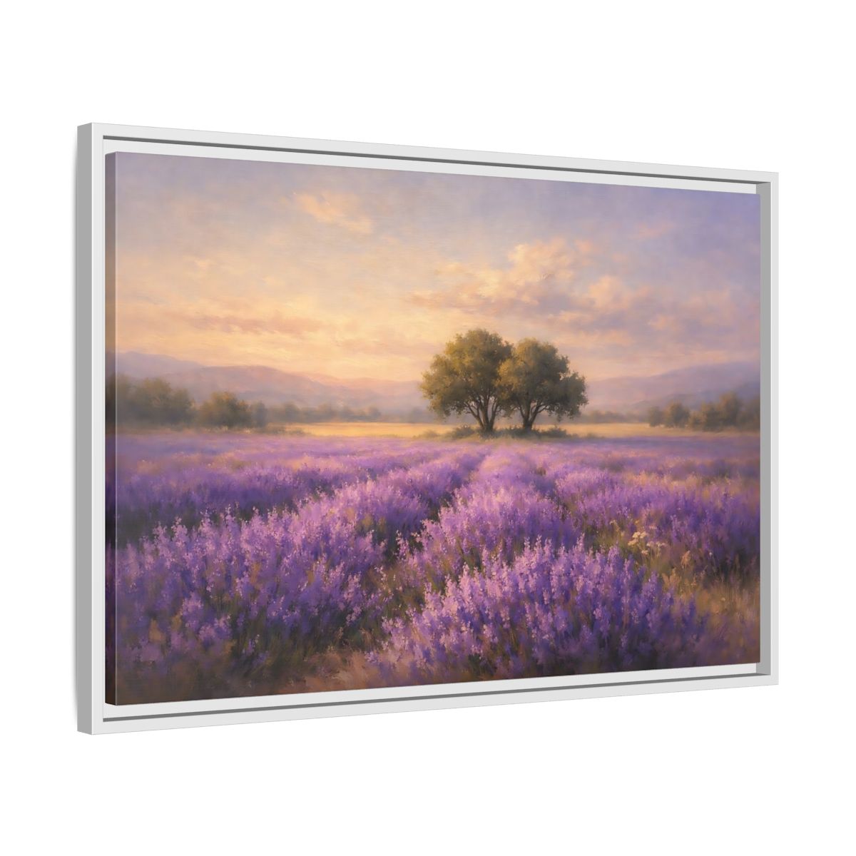 Side Mockup 10. Nature Lavender Field Purple And Gold shown as stretched canvas wall art