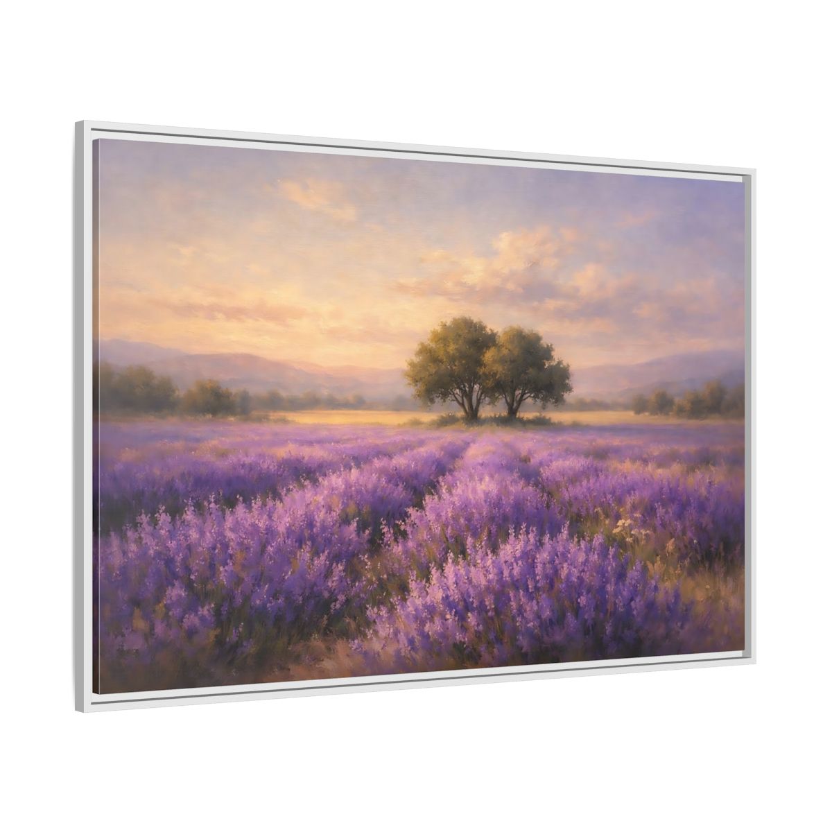 Side Mockup 7. Nature Lavender Field Purple And Gold shown as stretched canvas wall art