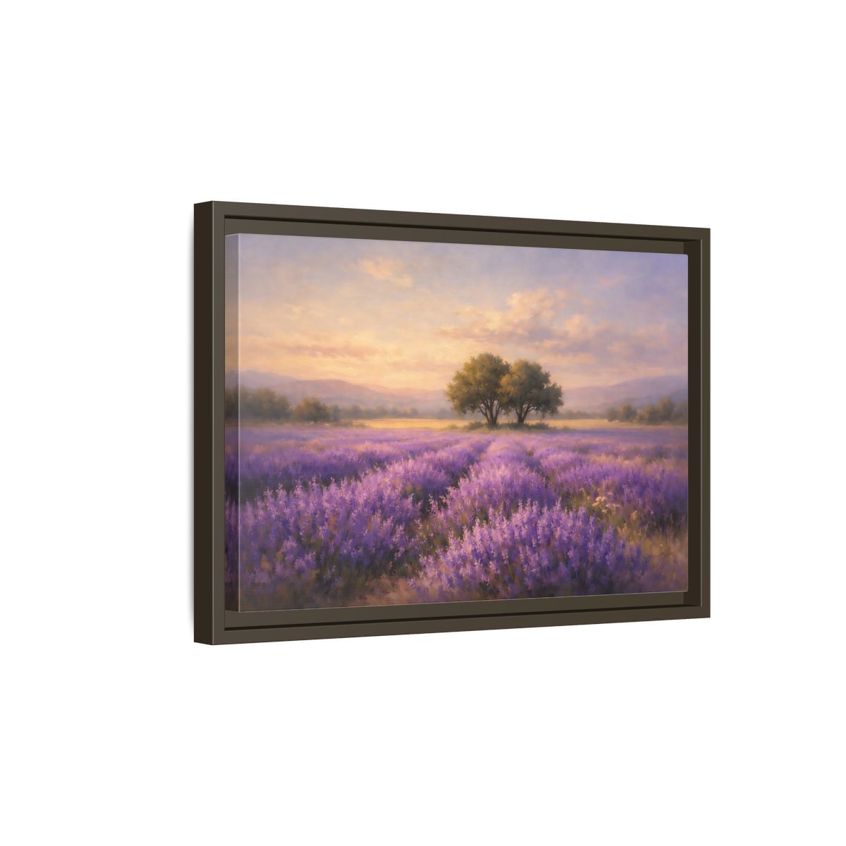 Side Mockup 5. Nature Lavender Field Purple And Gold shown as stretched canvas wall art