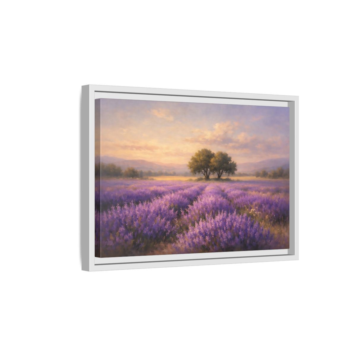 Side Mockup 4. Nature Lavender Field Purple And Gold shown as stretched canvas wall art