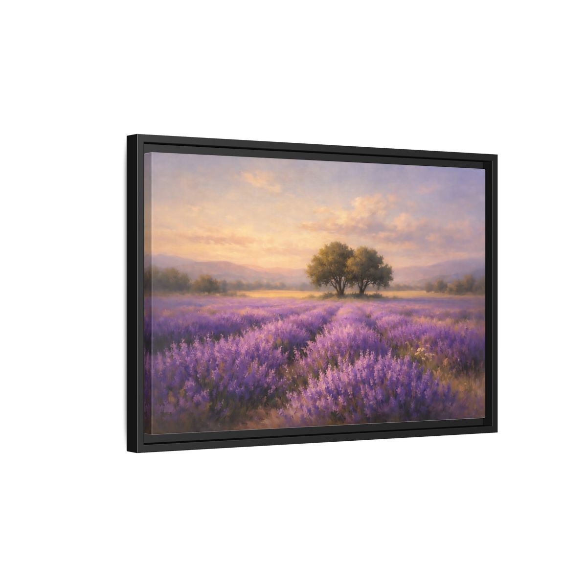 Side Mockup 3. Nature Lavender Field Purple And Gold shown as stretched canvas wall art