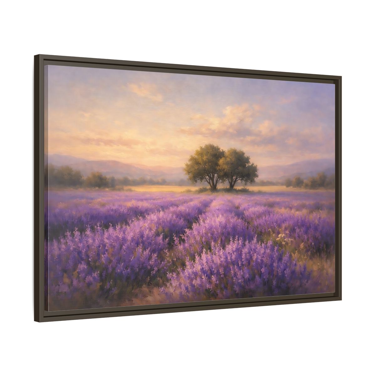 Side Mockup 9. Nature Lavender Field Purple And Gold shown as stretched canvas wall art