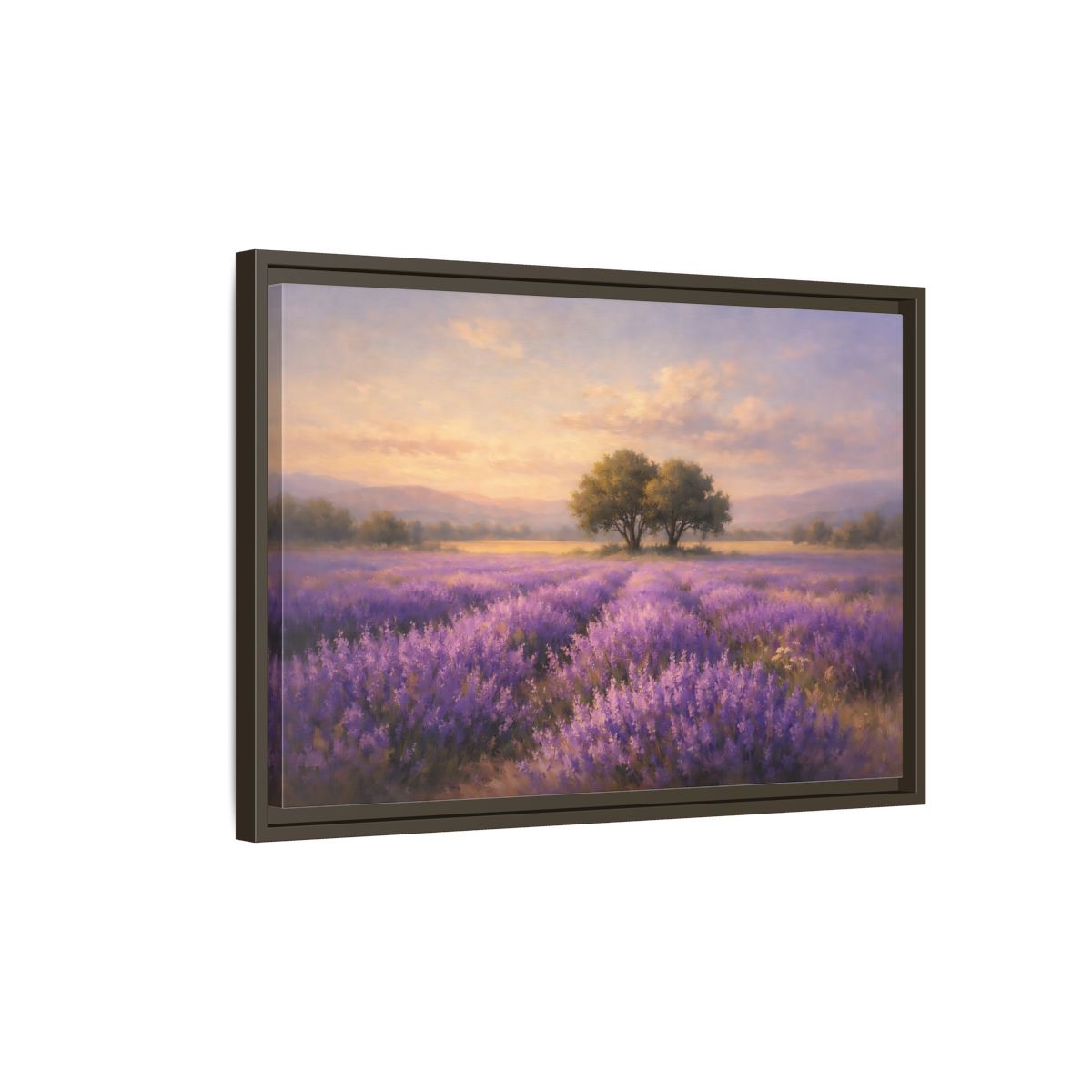 Side Mockup 2. Nature Lavender Field Purple And Gold shown as stretched canvas wall art