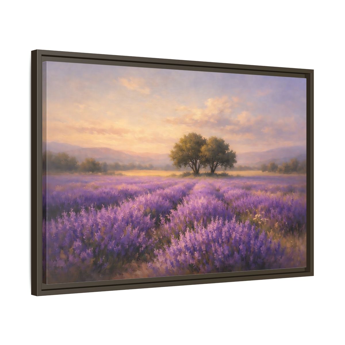 Side Mockup 11. Nature Lavender Field Purple And Gold shown as stretched canvas wall art