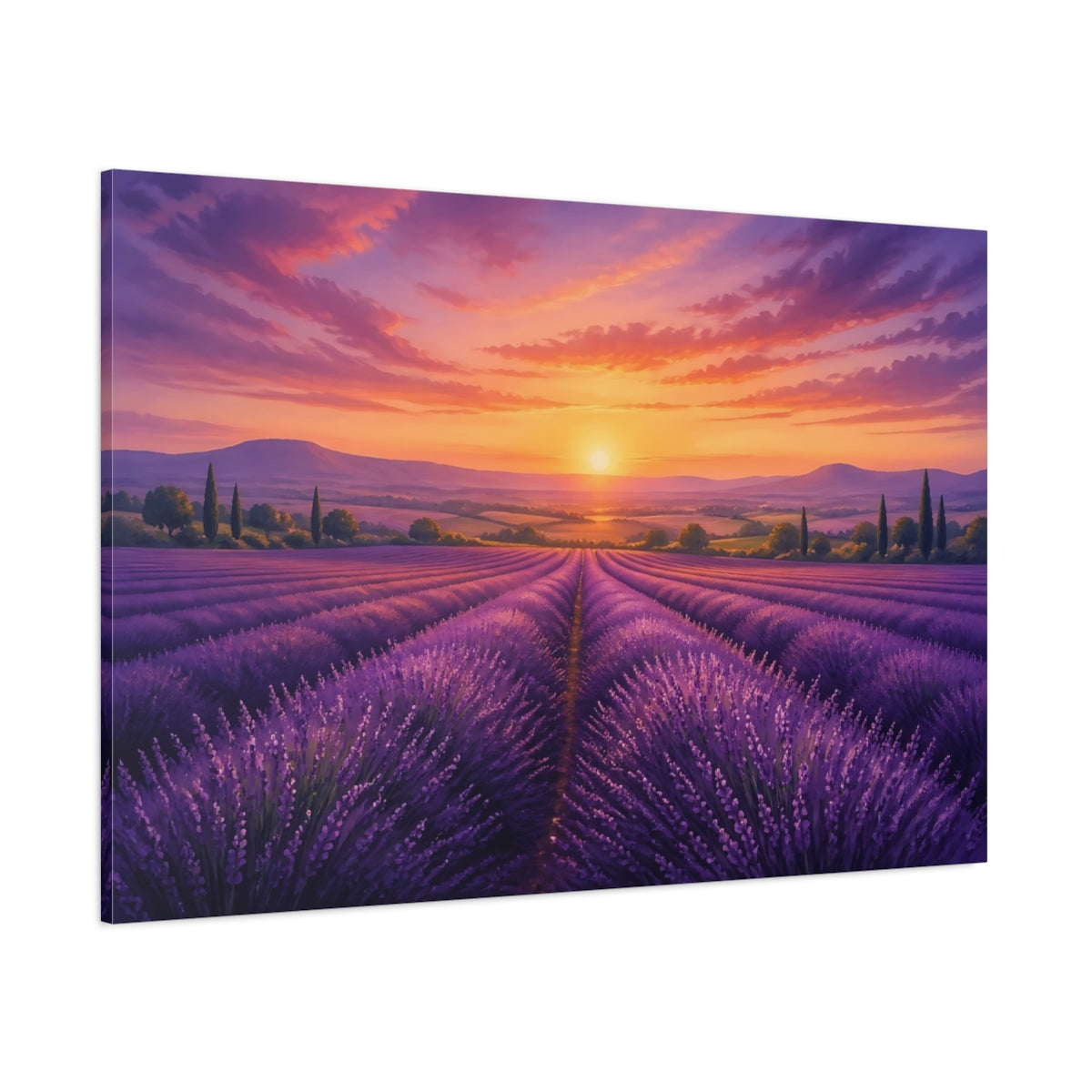 Side Mockup 1. Nature Lavender Field Purple Lavender shown as stretched canvas wall art