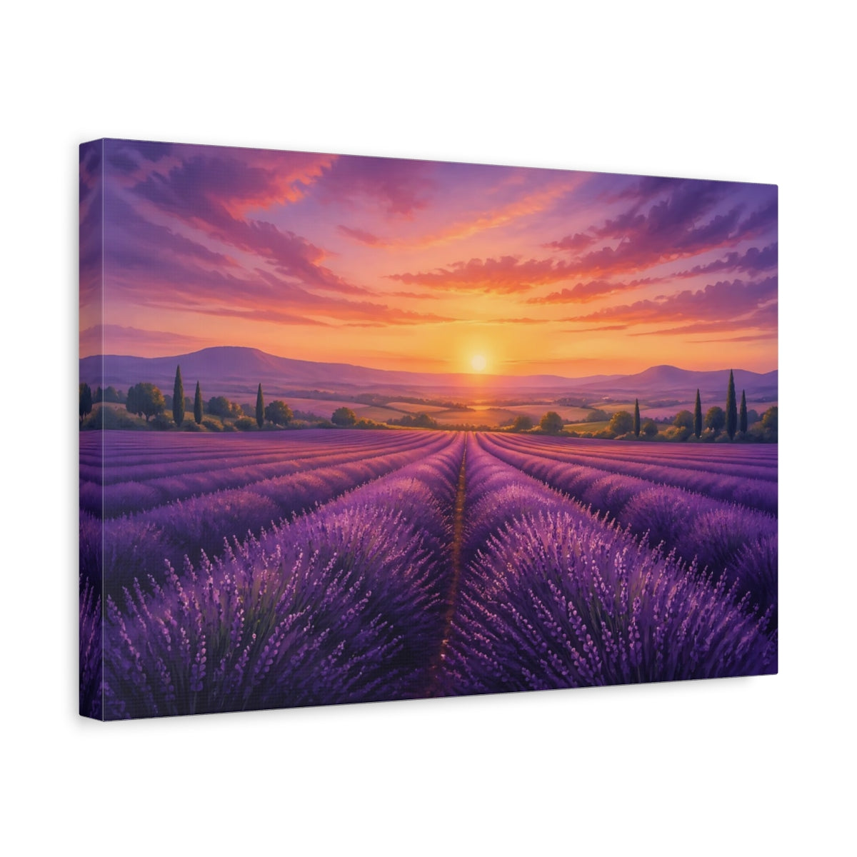 Side Mockup 4. Nature Lavender Field Purple Lavender shown as stretched canvas wall art
