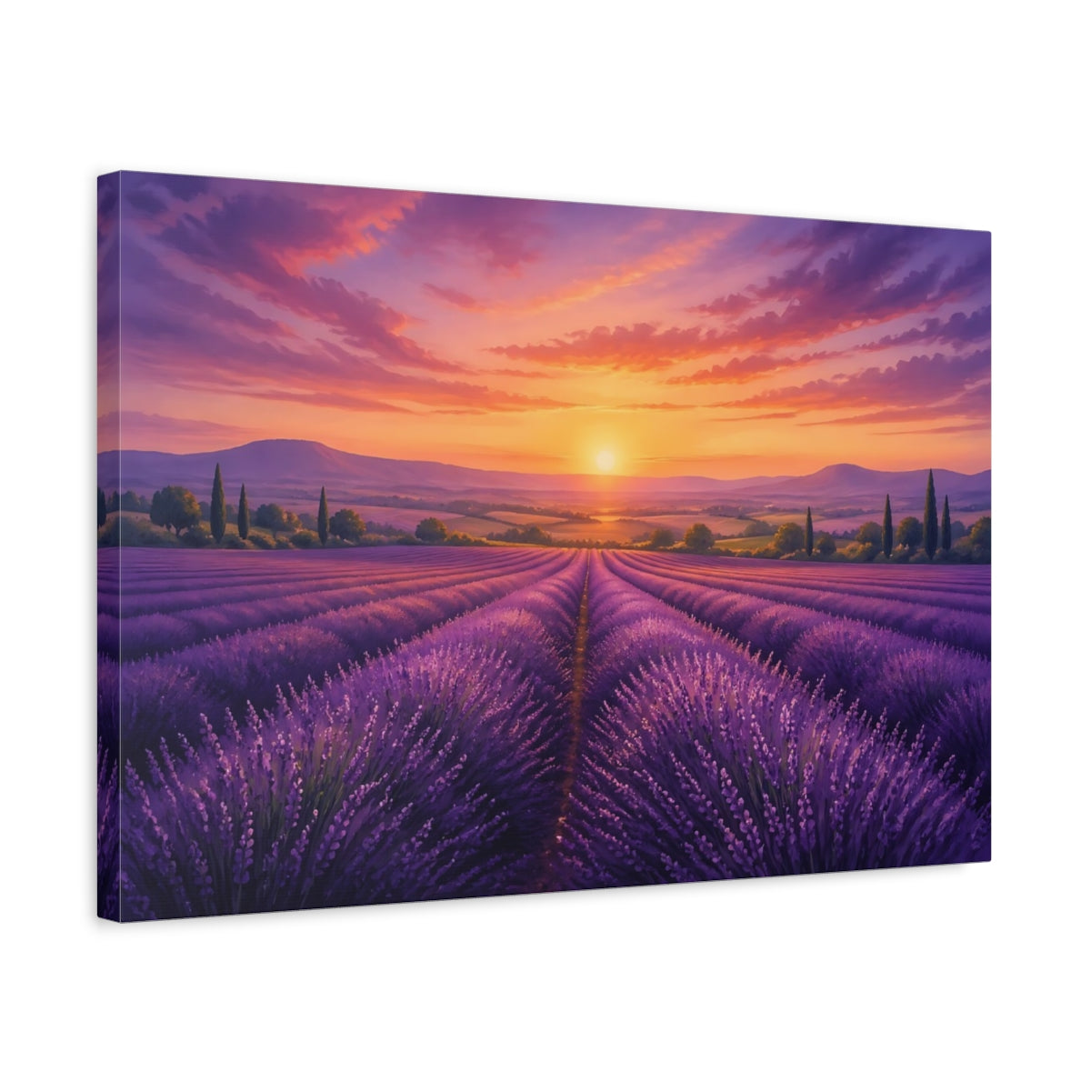 Side Mockup 3. Nature Lavender Field Purple Lavender shown as stretched canvas wall art