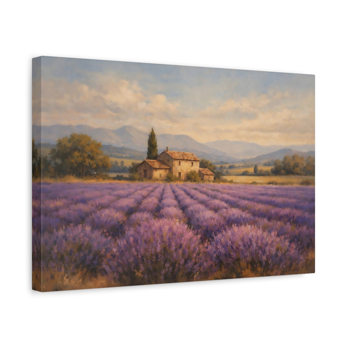 Side Mockup 4. Nature Lavender Field Purple Lavender Field shown as stretched canvas wall art