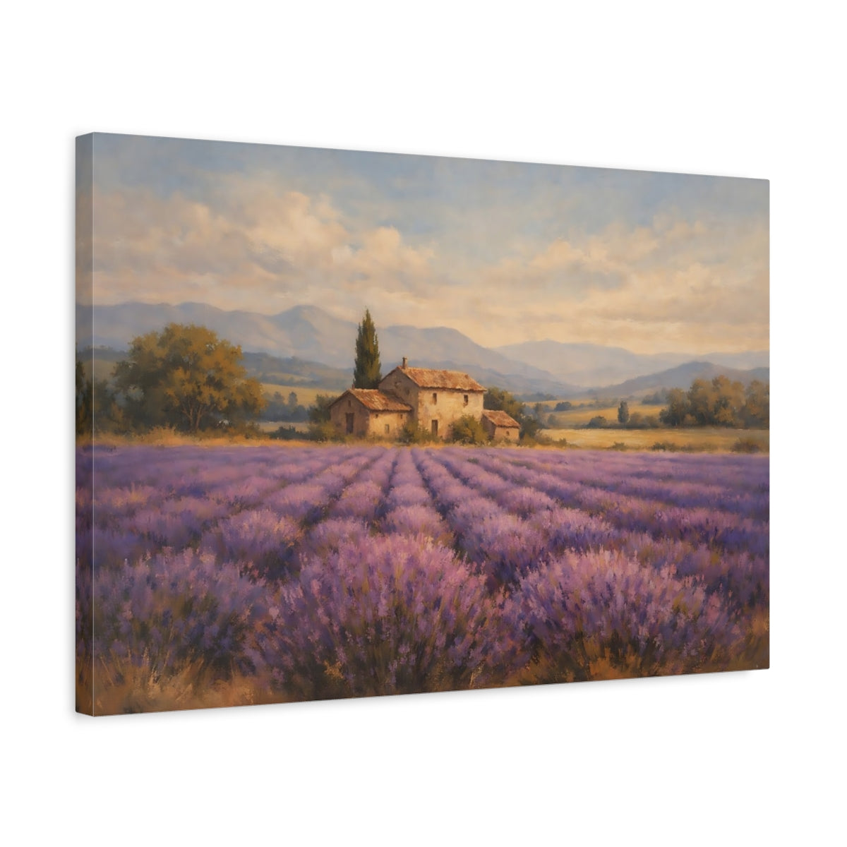 Side Mockup 3. Nature Lavender Field Purple Lavender Field shown as stretched canvas wall art