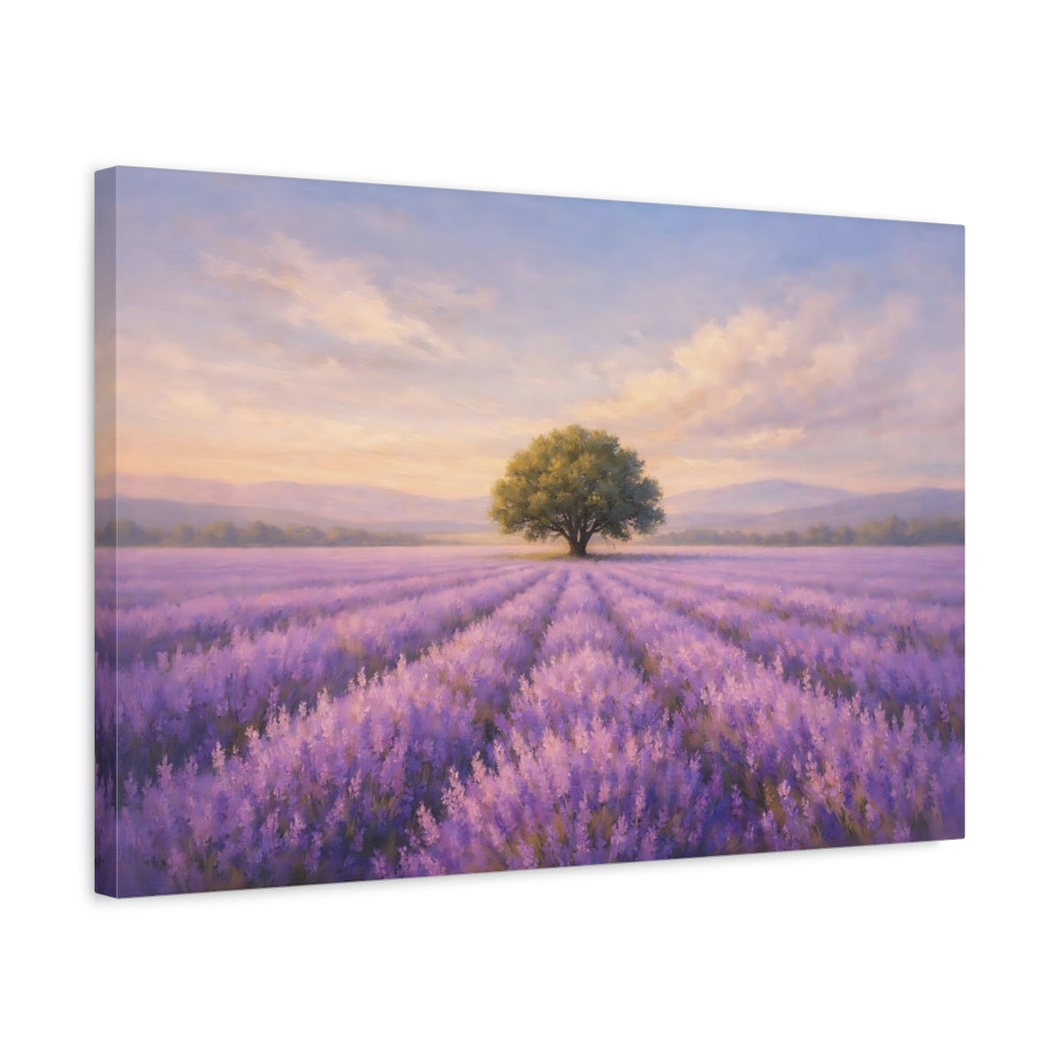Side Mockup 3. Nature Lavender Field Purple Lavender Field shown as stretched canvas wall art