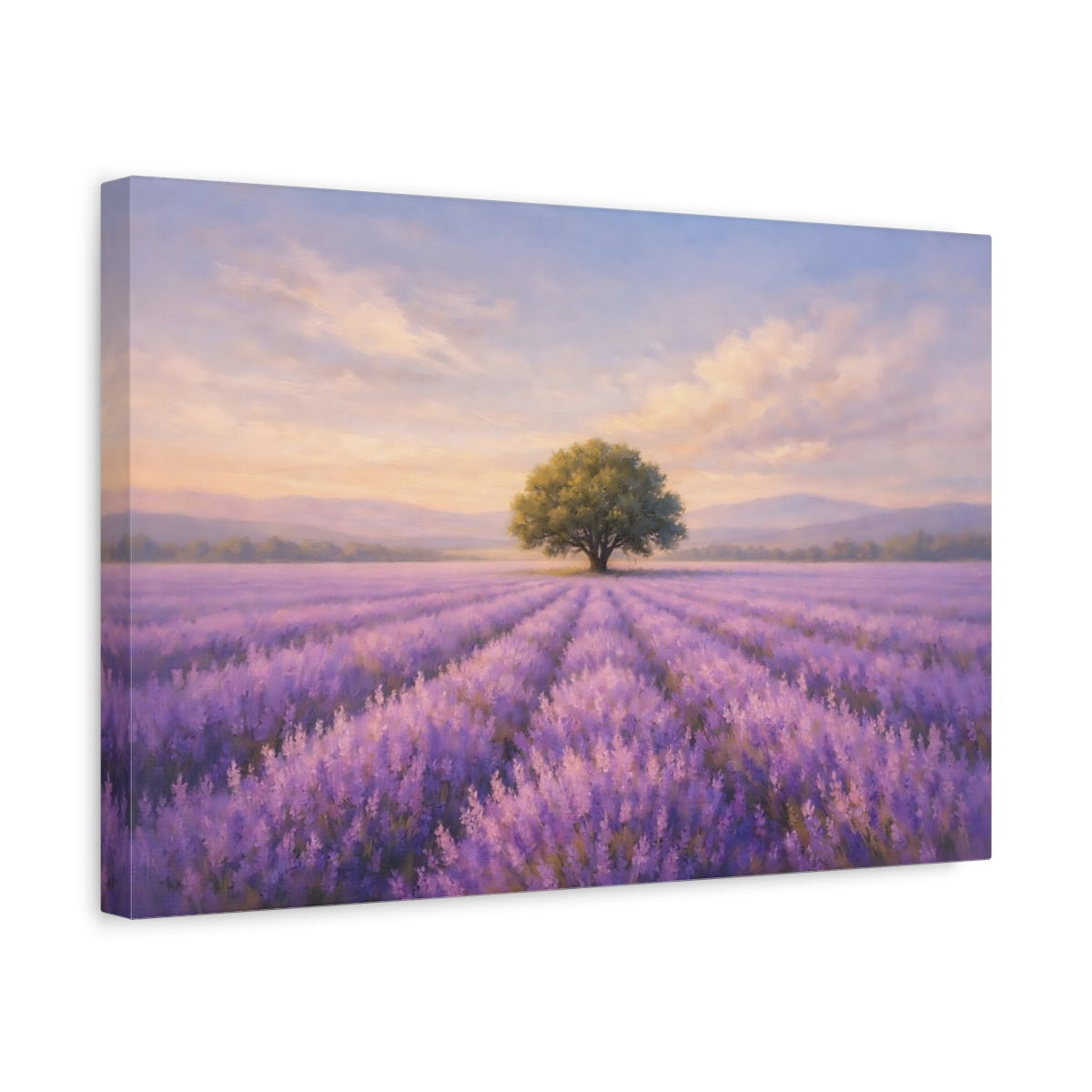 Side Mockup 4. Nature Lavender Field Purple Lavender Field shown as stretched canvas wall art