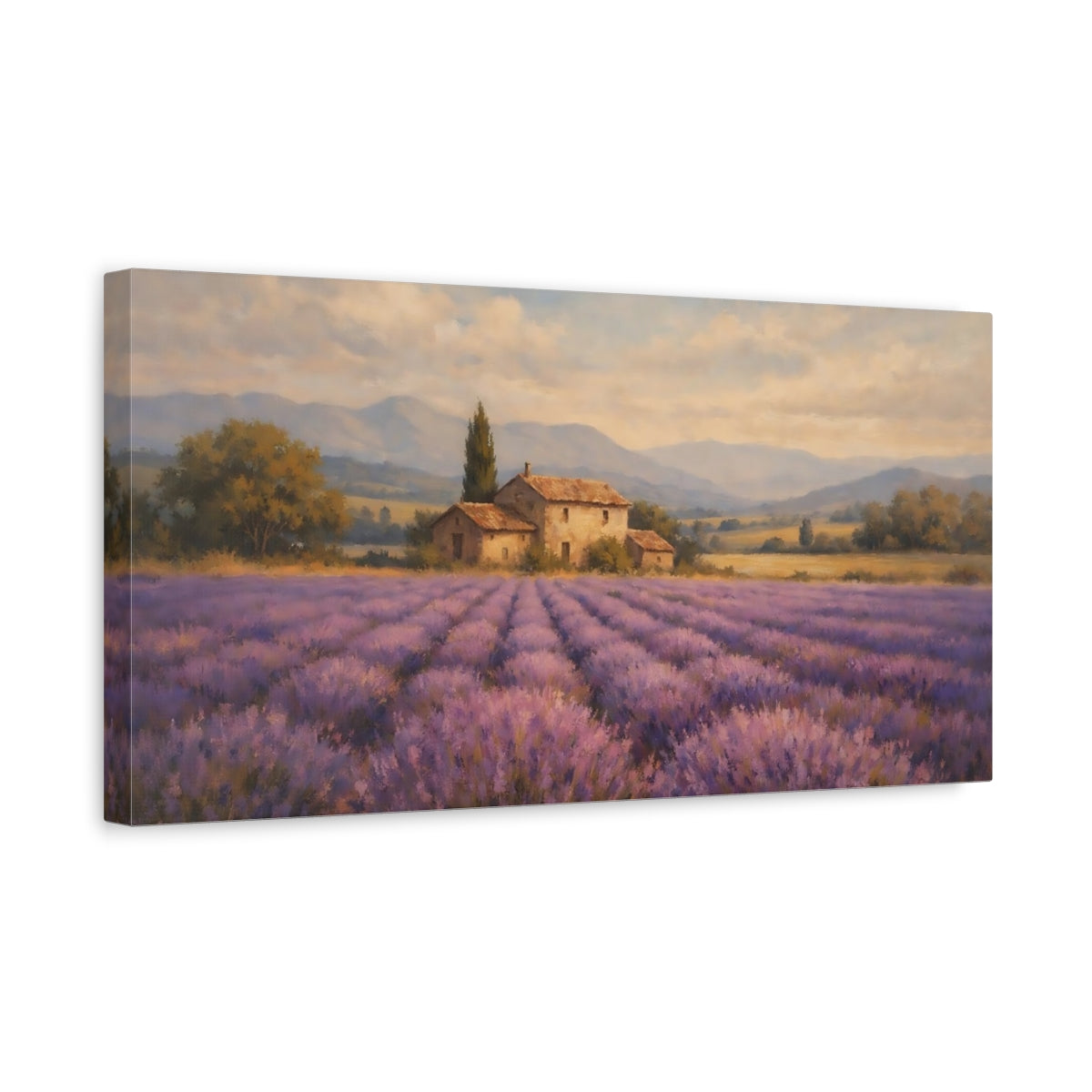 Side Mockup 3. Nature Lavender Field Purple Lavender Field shown as stretched canvas wall art