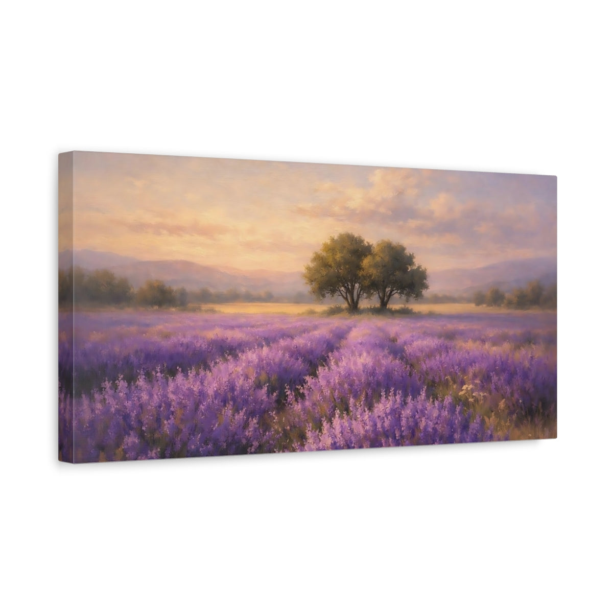 Side Mockup 3. Nature Lavender Field Lavender Field Purple shown as stretched canvas wall art