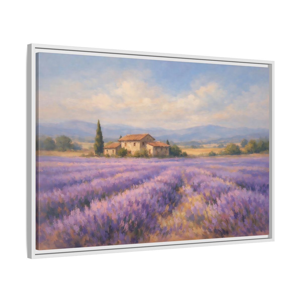 Side Mockup 8. Nature Lavender Field Purple Lavender Field shown as stretched canvas wall art