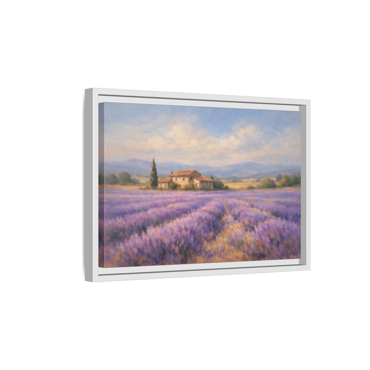 Side Mockup 4. Nature Lavender Field Purple Lavender Field shown as stretched canvas wall art