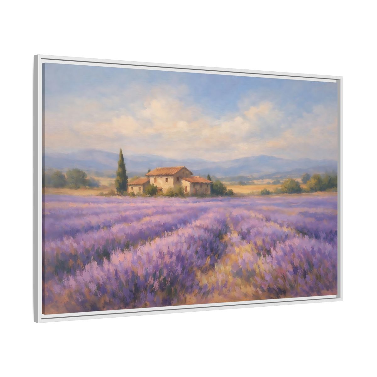 Side Mockup 7. Nature Lavender Field Purple Lavender Field shown as stretched canvas wall art