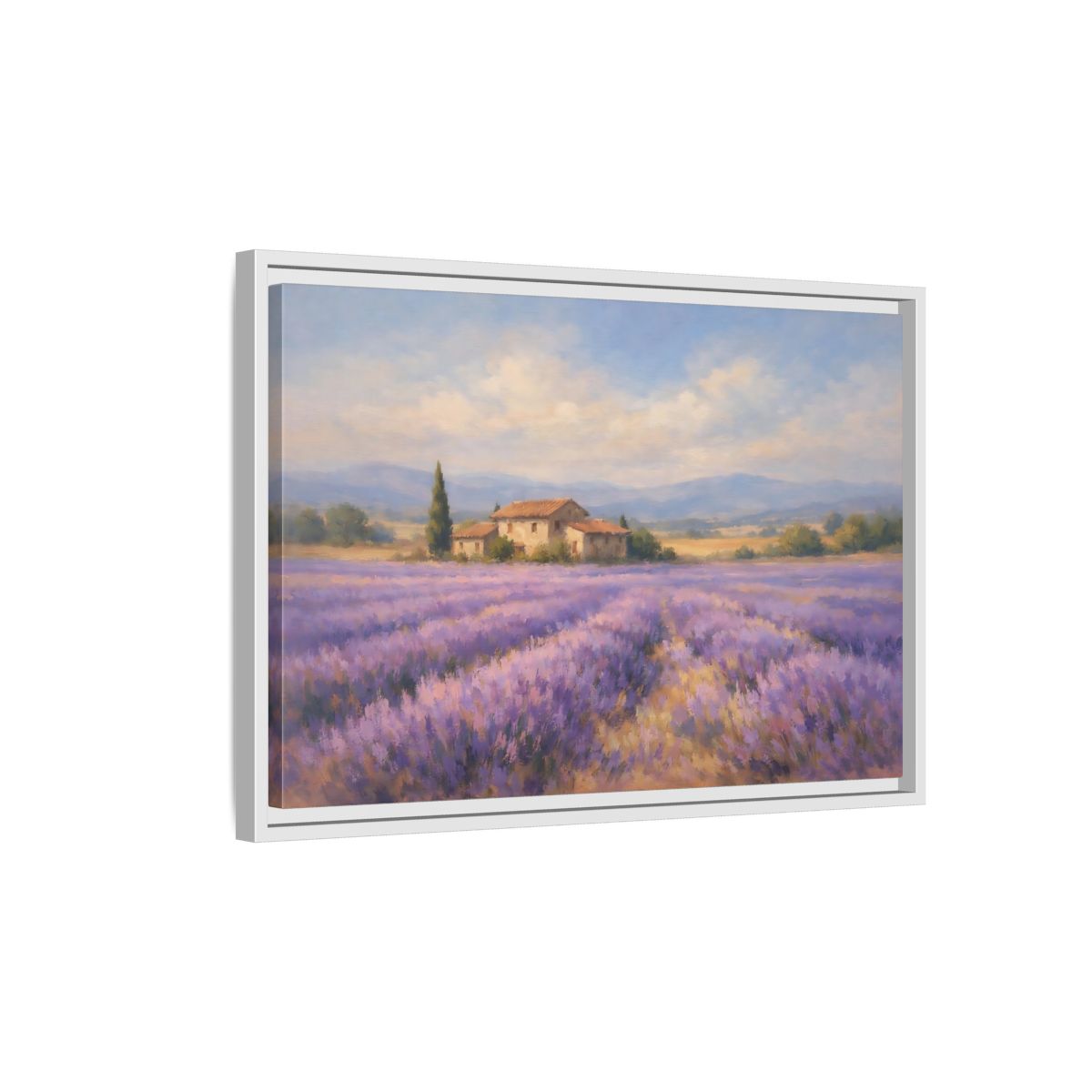 Side Mockup 1. Nature Lavender Field Purple Lavender Field shown as stretched canvas wall art