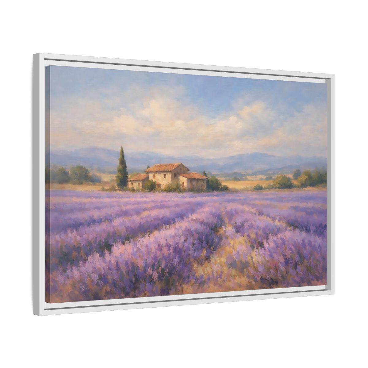 Side Mockup 10. Nature Lavender Field Purple Lavender Field shown as stretched canvas wall art