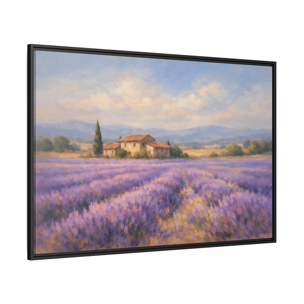 Side Mockup 12. Nature Lavender Field Purple Lavender Field shown as stretched canvas wall art