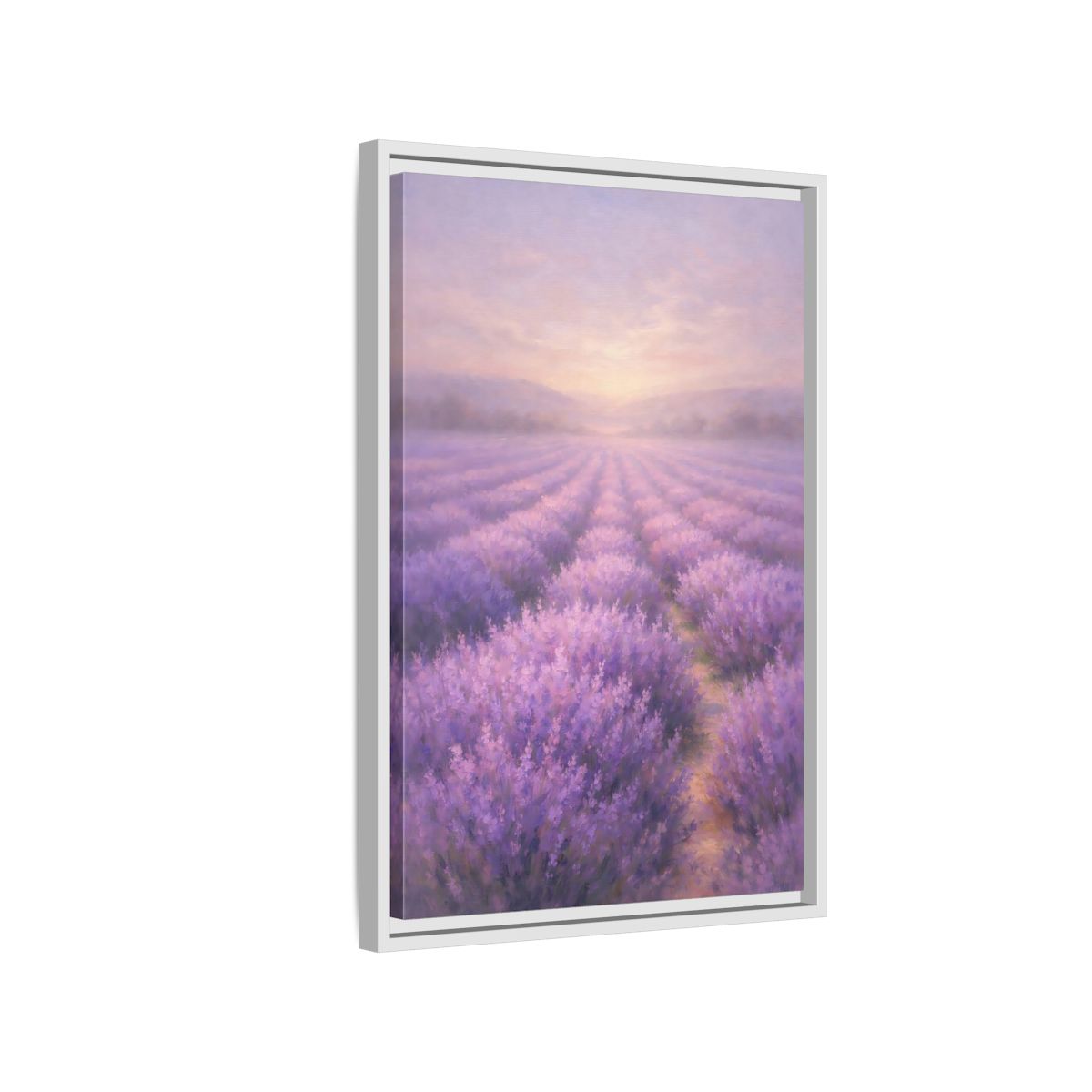 Side Mockup 1. Nature Lavender Field Purple Landscape shown as stretched canvas wall art