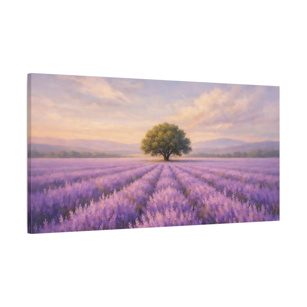 Side Mockup 1. Nature Lavender Field Purple Lavender Landscape shown as stretched canvas wall art