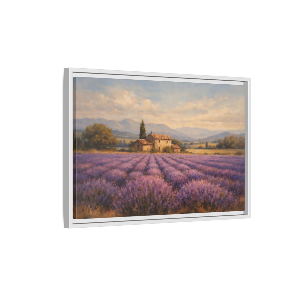 Side Mockup 1. Nature Lavender Field Purple Landscape shown as stretched canvas wall art