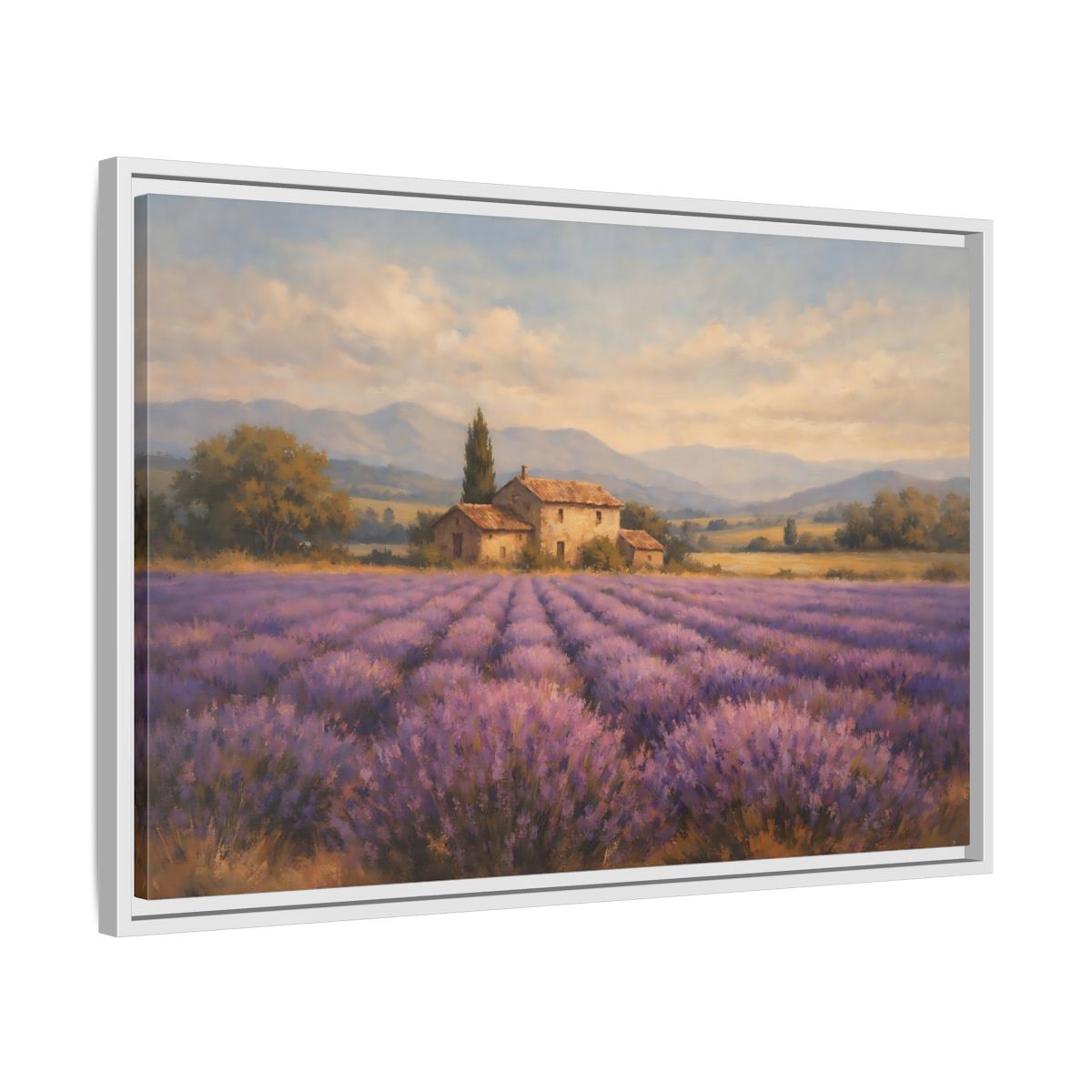 Side Mockup 10. Nature Lavender Field Purple Landscape shown as stretched canvas wall art