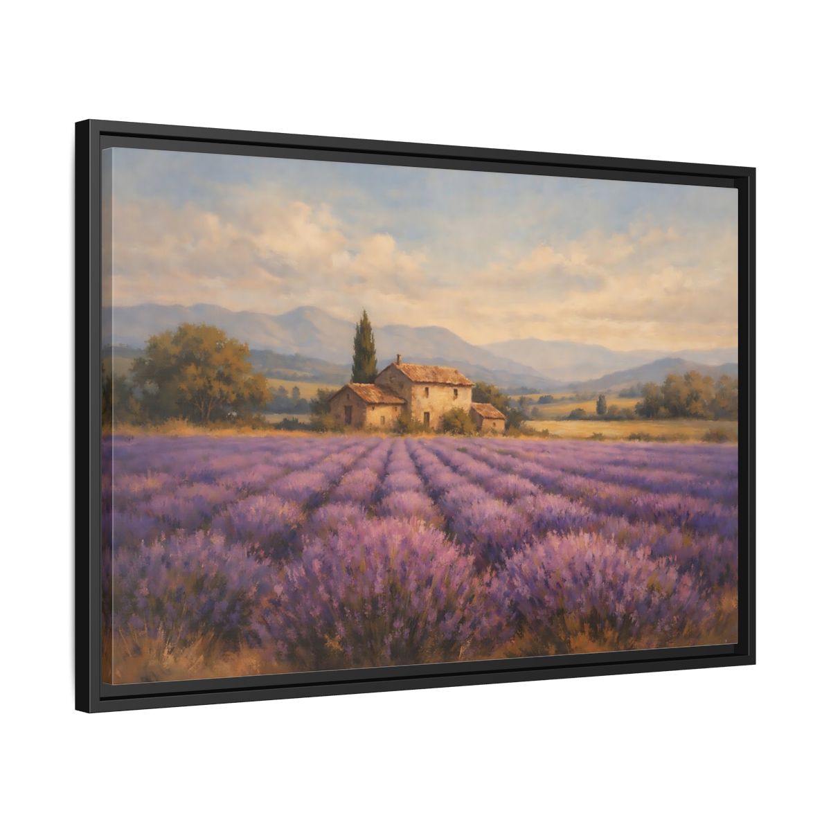 Side Mockup 14. Nature Lavender Field Purple Landscape shown as stretched canvas wall art
