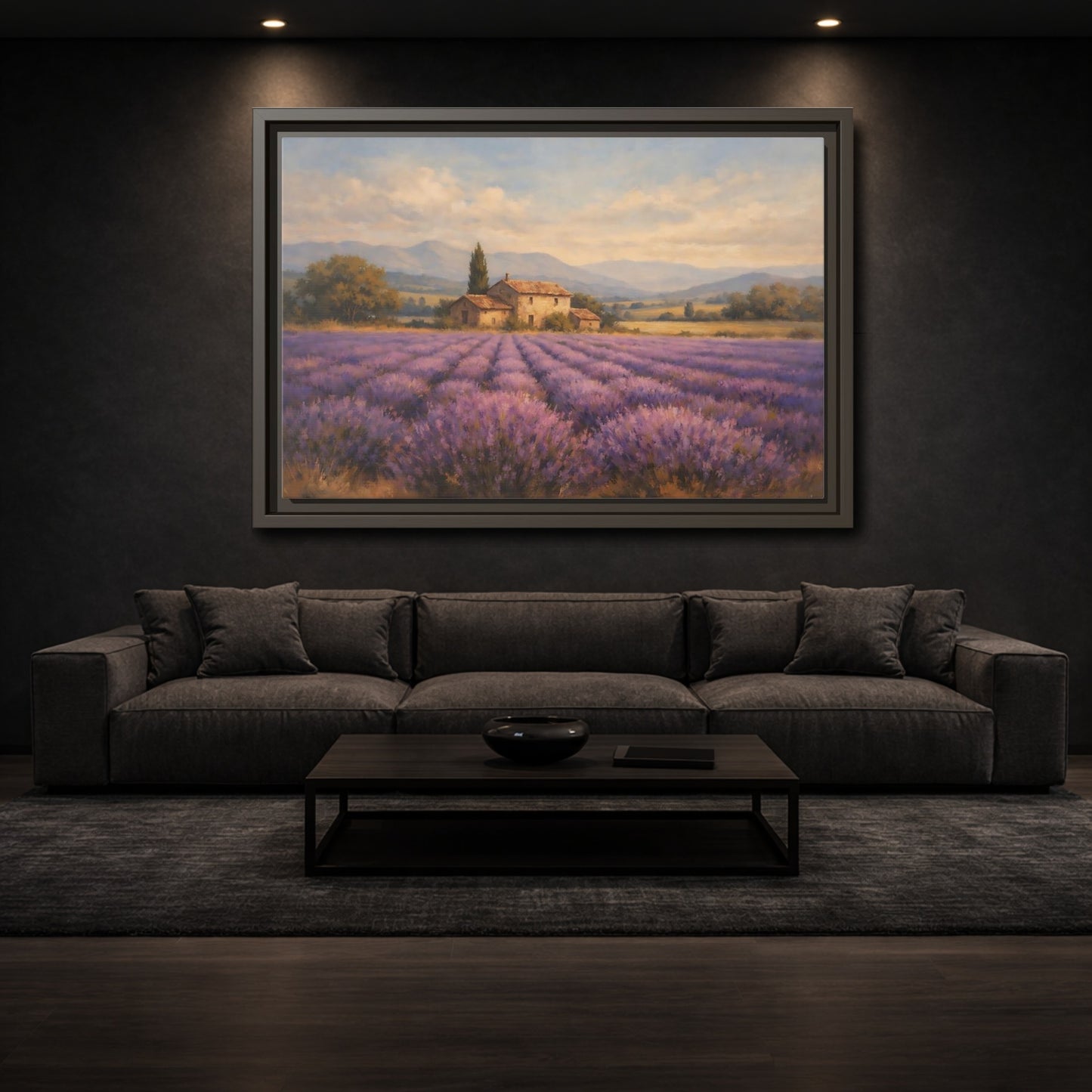 Mockup 2. Nature Lavender Field Purple Landscape shown as stretched canvas wall art