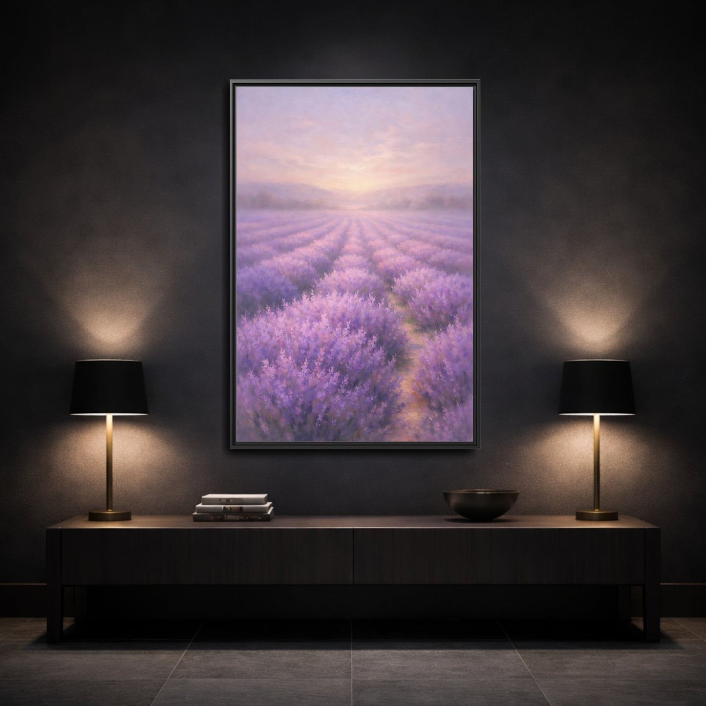 Mockup 2. Nature Lavender Field Purple Landscape shown as stretched canvas wall art