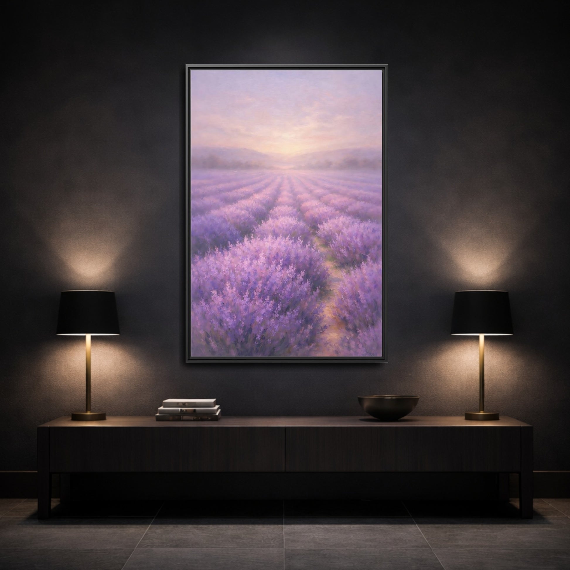 Mockup 2. Nature Lavender Field Purple Landscape shown as stretched canvas wall art