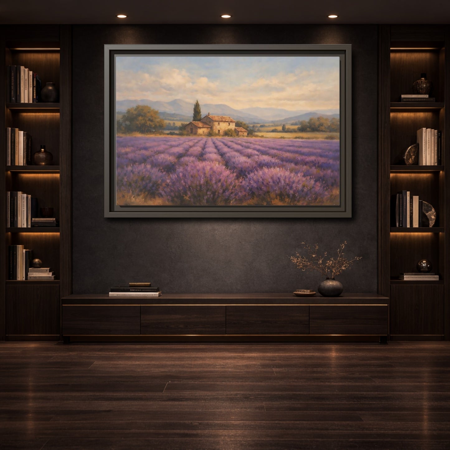 Mockup 3. Nature Lavender Field Purple Landscape shown as stretched canvas wall art