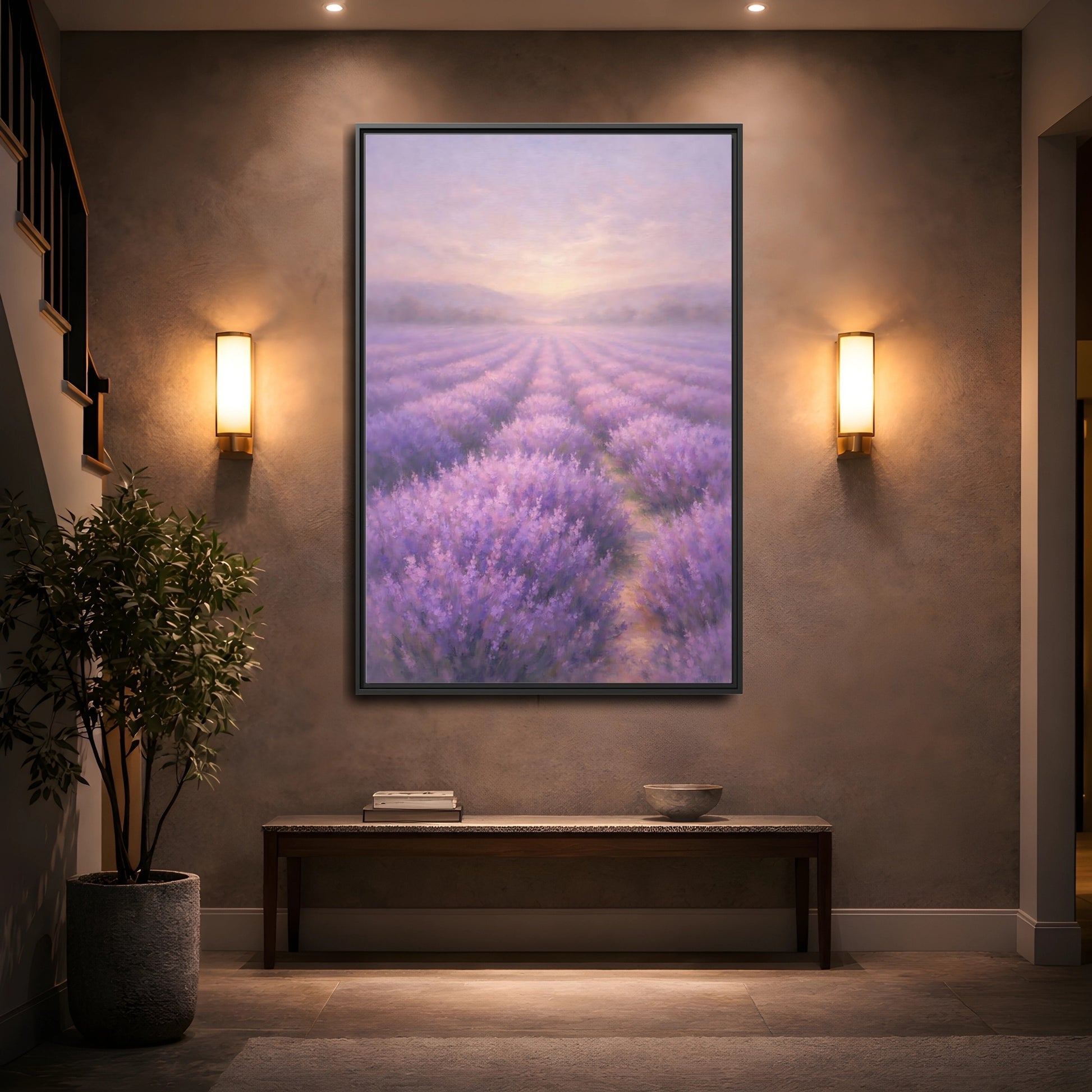 Mockup 3. Nature Lavender Field Purple Landscape shown as stretched canvas wall art