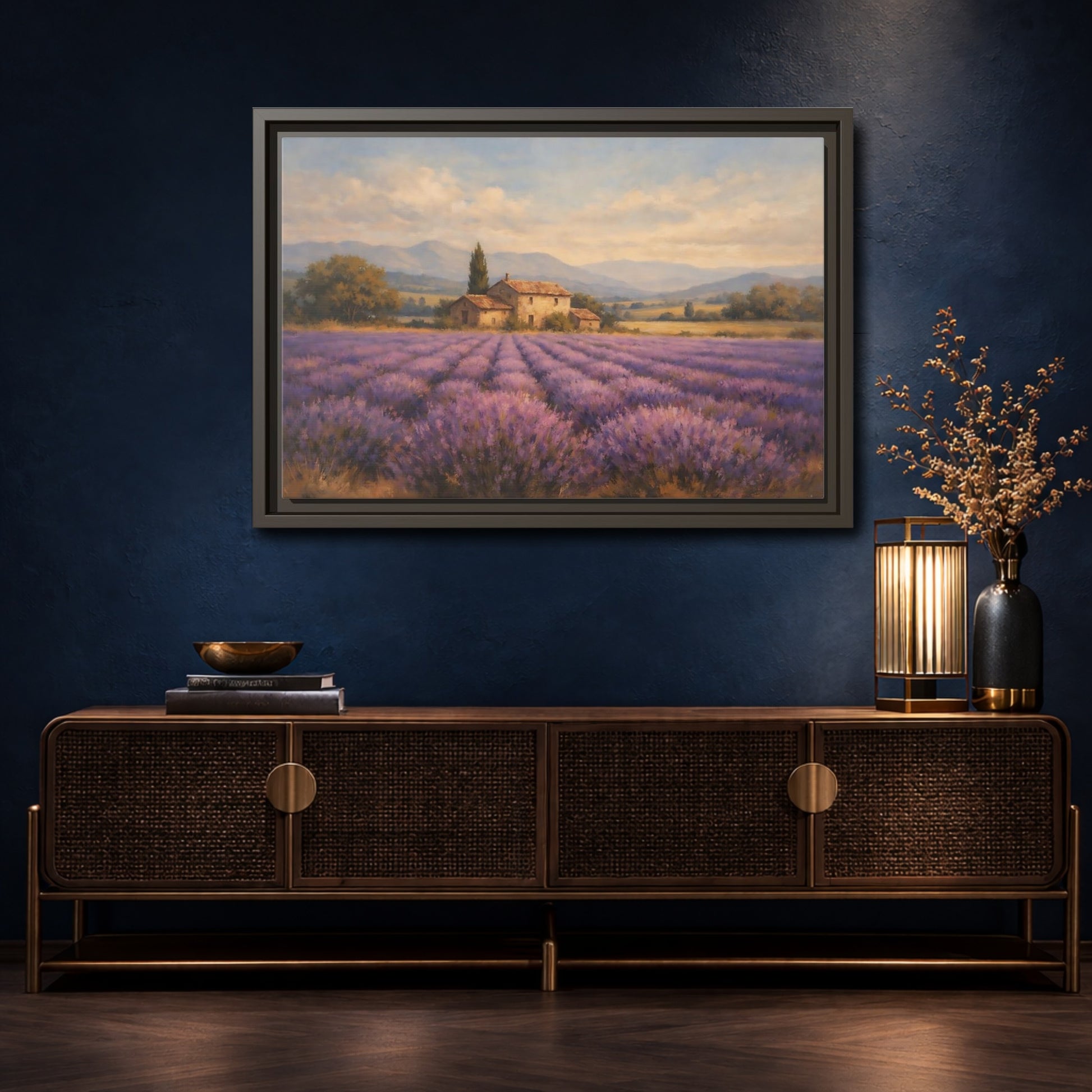 Mockup 4. Nature Lavender Field Purple Landscape shown as stretched canvas wall art