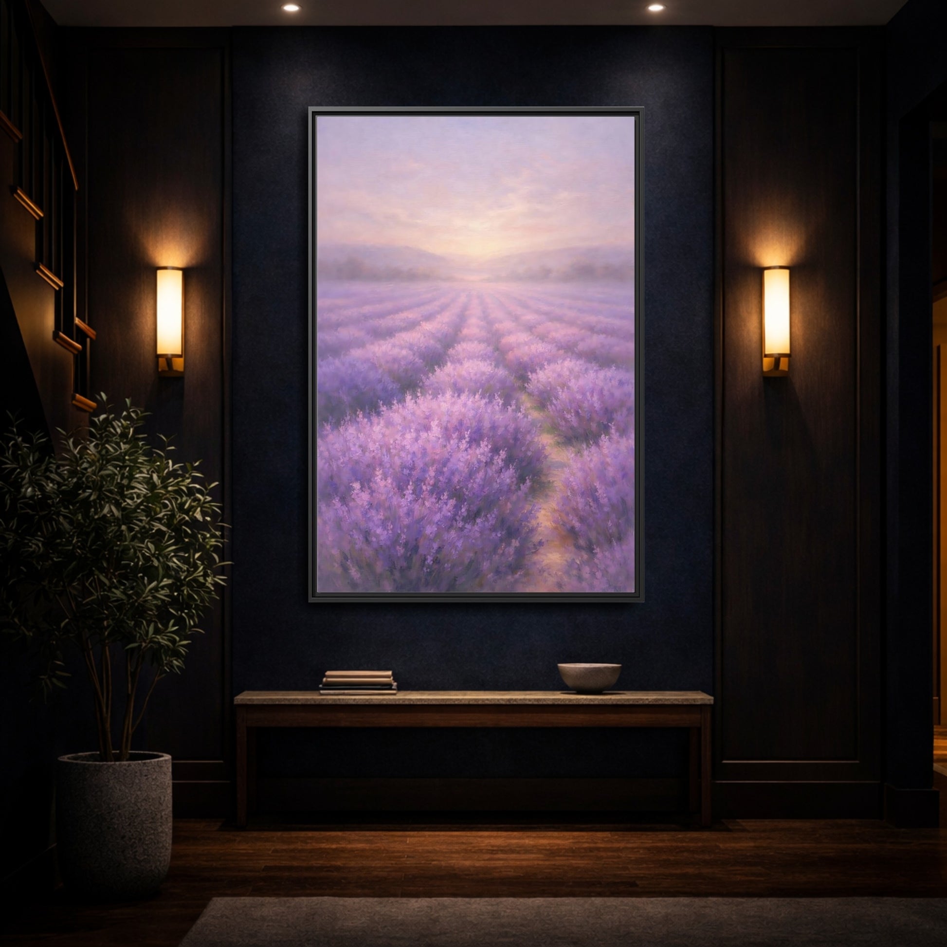 Mockup 4. Nature Lavender Field Purple Landscape shown as stretched canvas wall art