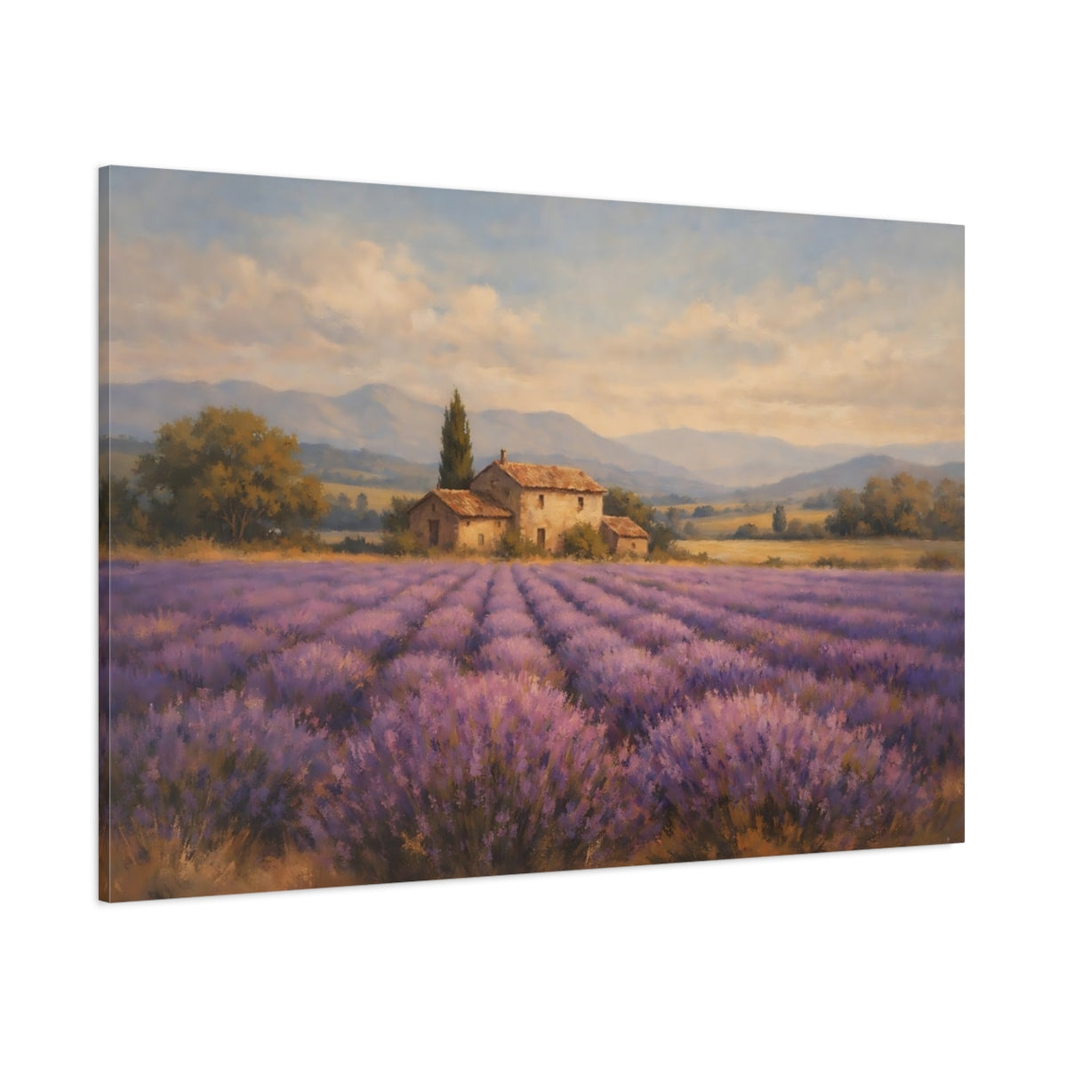 Main Mockup. Nature Lavender Field Purple Lavender Field shown as stretched canvas wall art