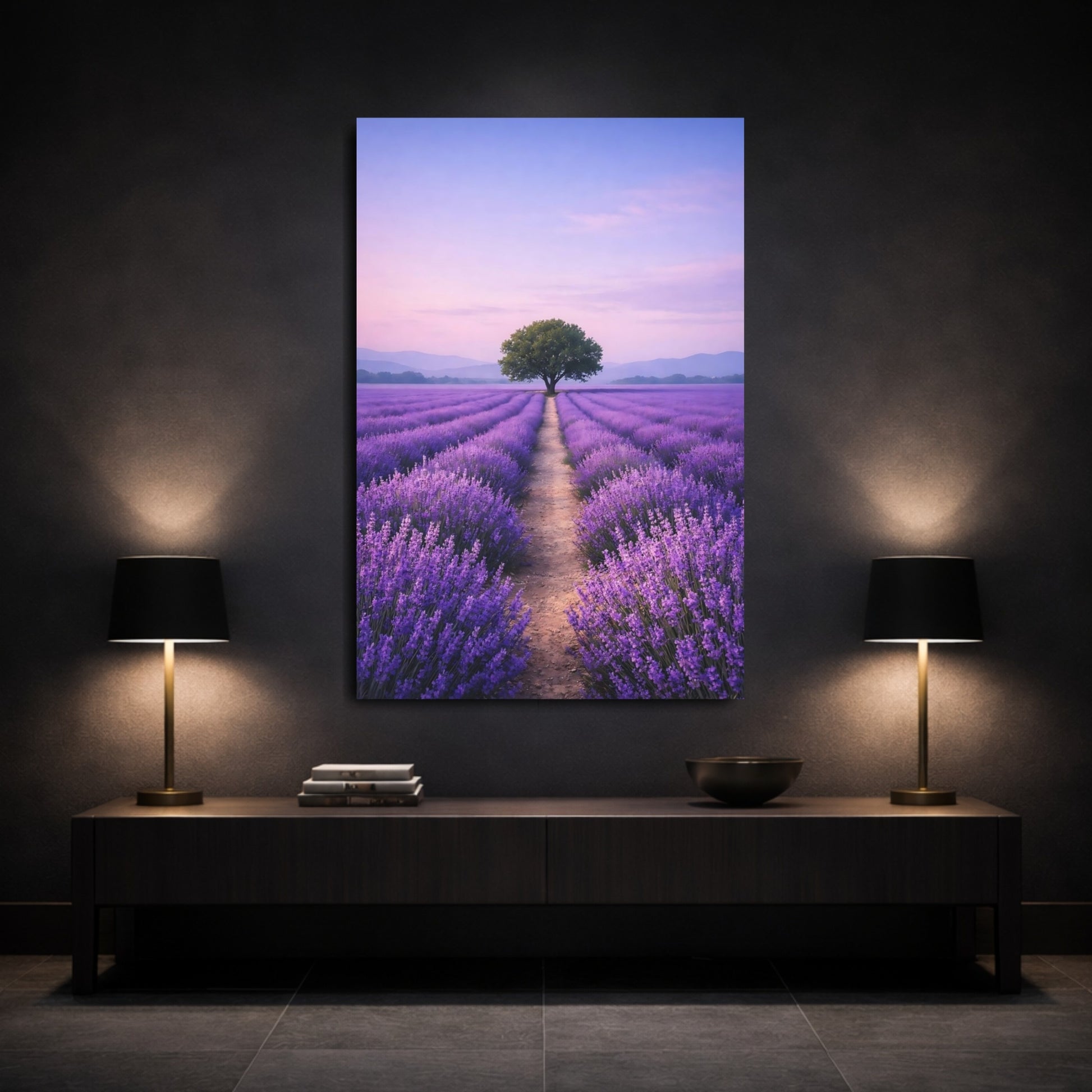 Nature Lavender Field Purple Lavender Field shown as front canvas room wall art