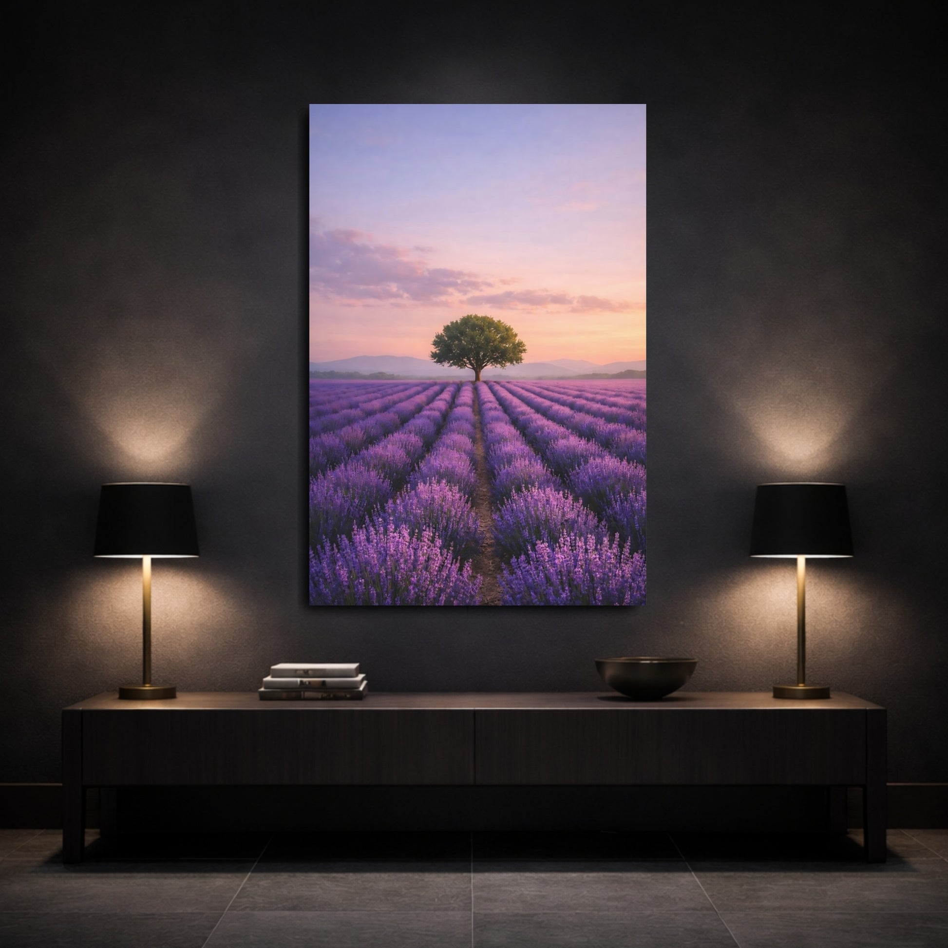 Mockup 2. Nature Lavender Field Purple Lavender Field shown as stretched canvas wall art