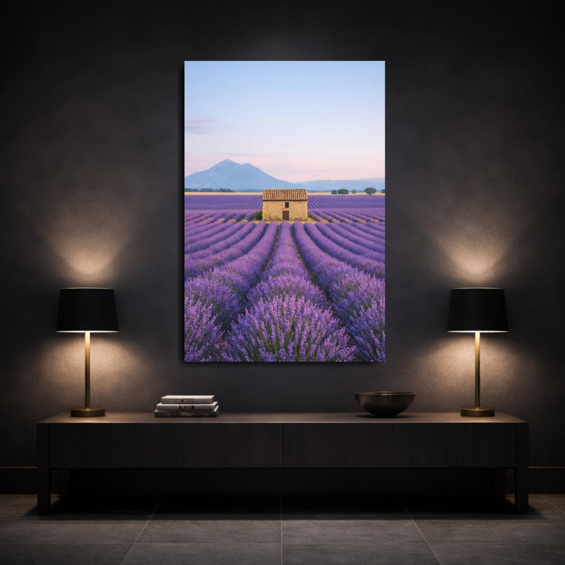 Nature Lavender Field Purple Lavender Field shown as front canvas room wall art