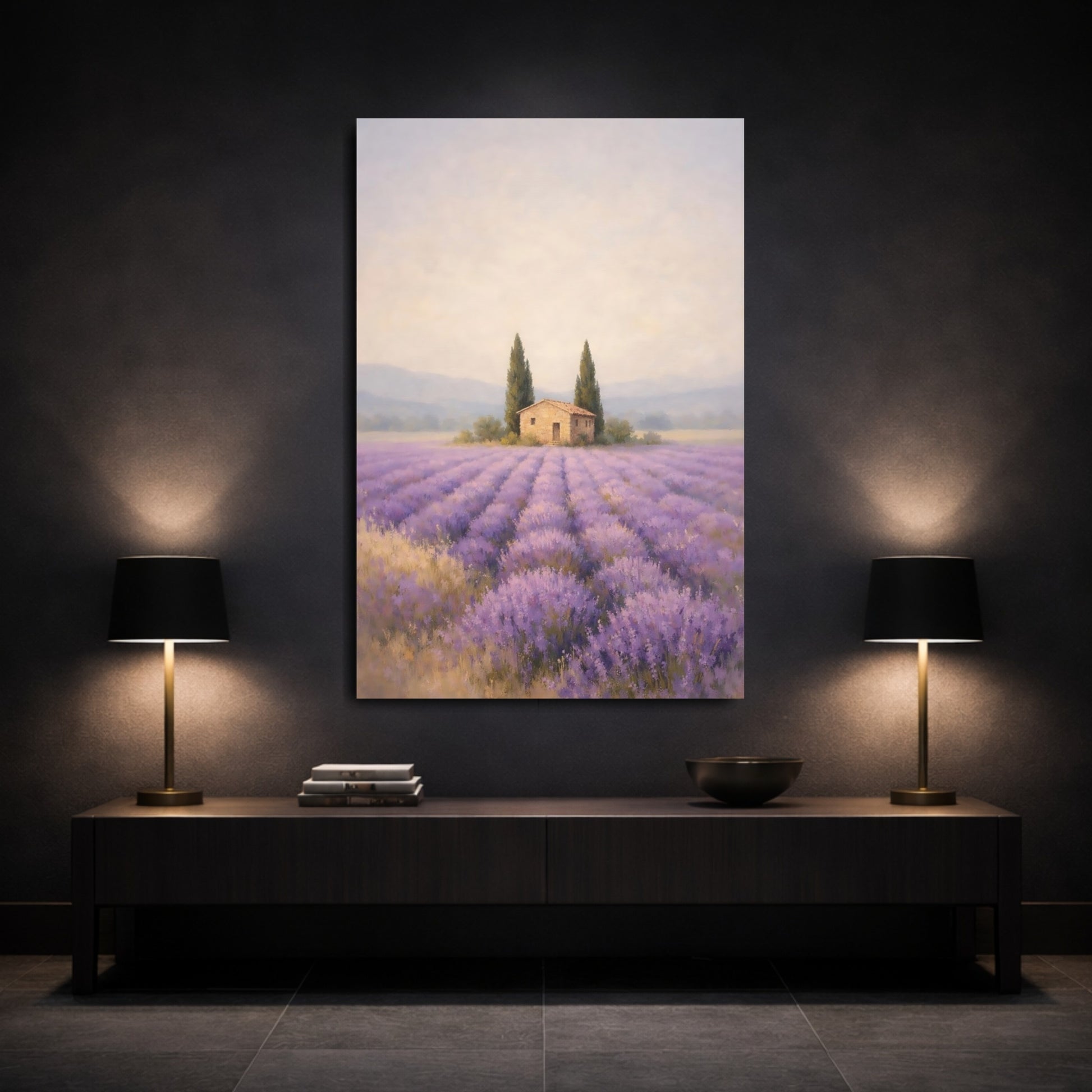 Nature Lavender Field Purple Lavender Field shown as front canvas room wall art