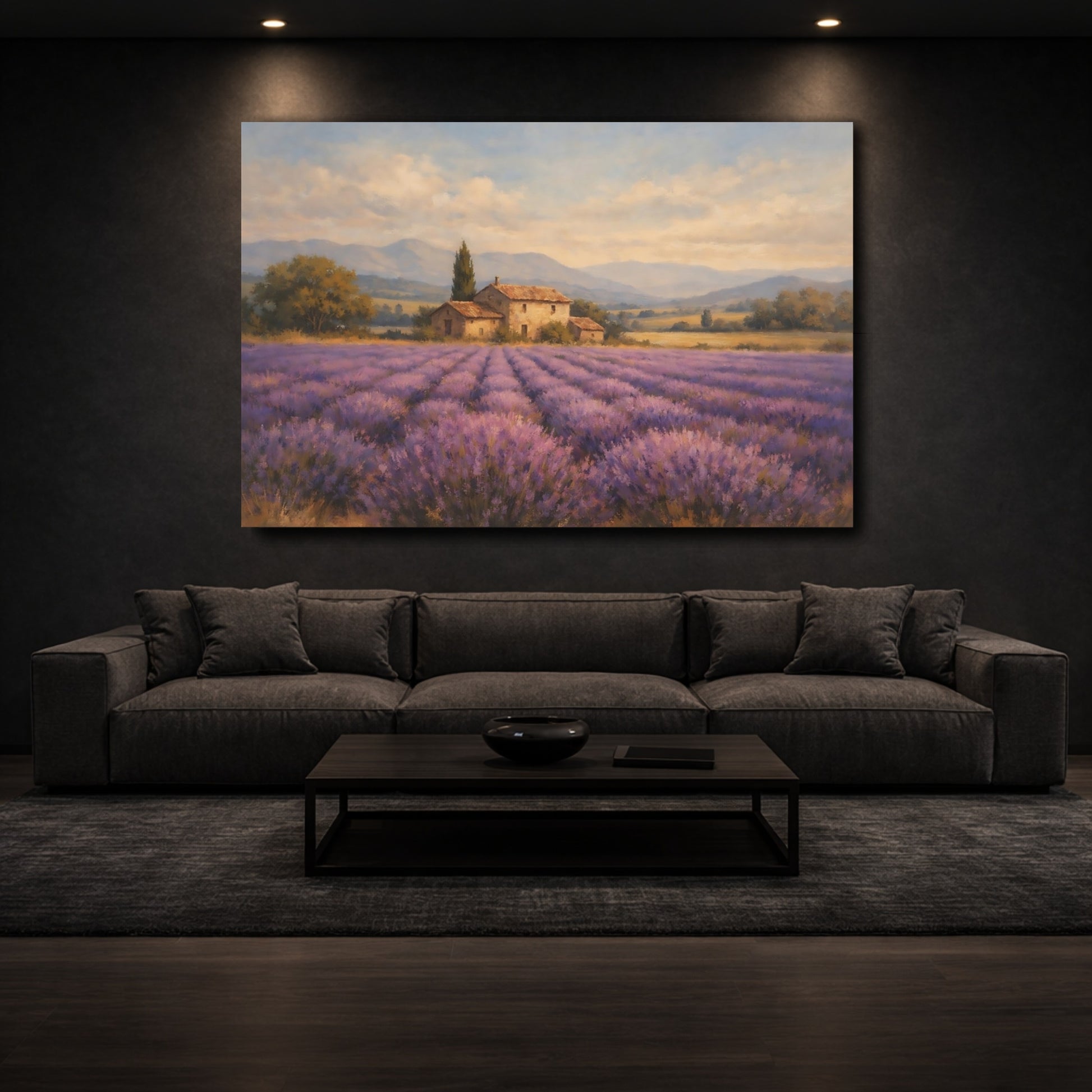 Mockup 2. Nature Lavender Field Purple Lavender Field shown as stretched canvas wall art